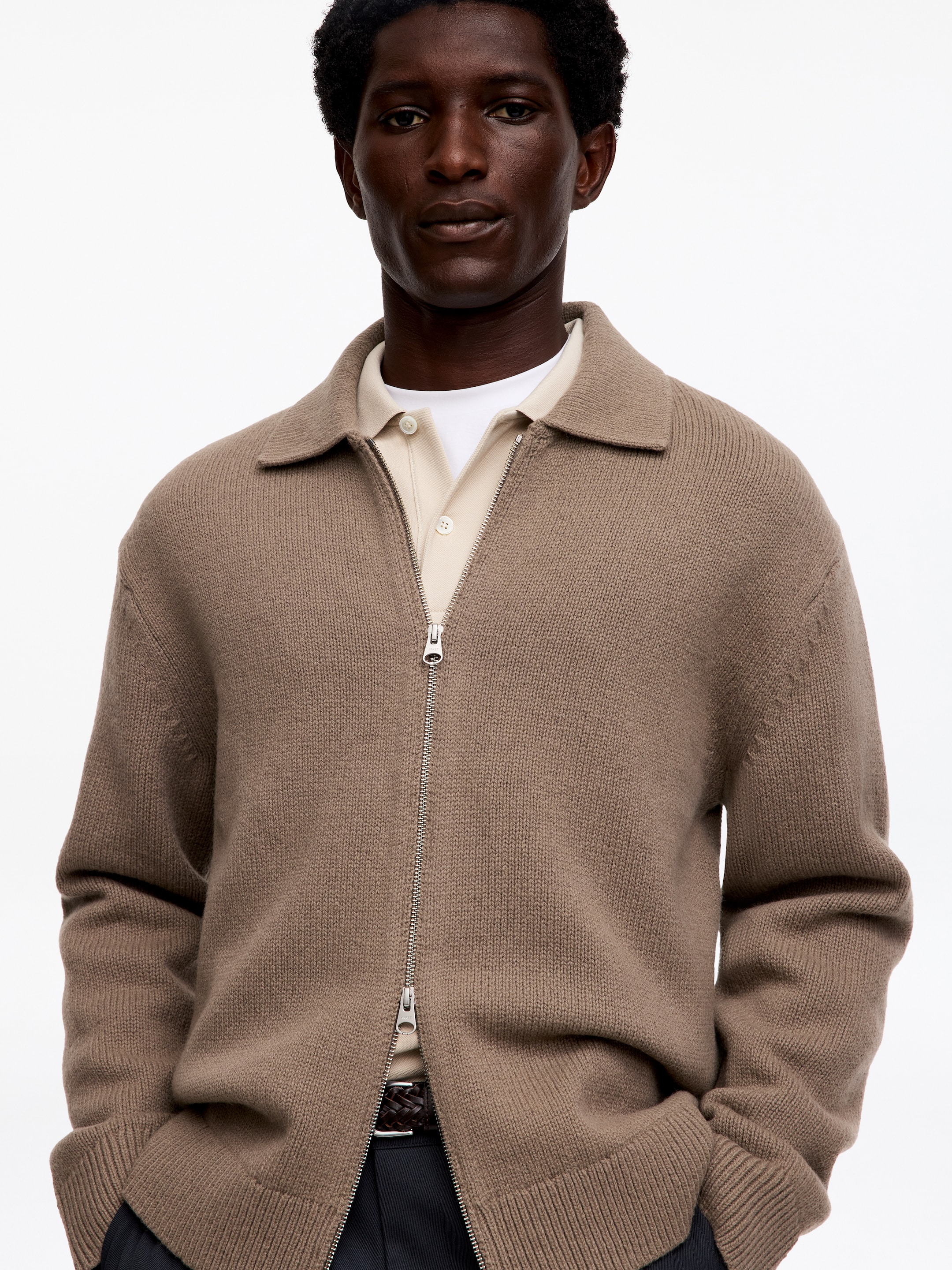 Zip Wool Cardigan - Beige - Regular fit - men - StillMedia/Lookbook - 2