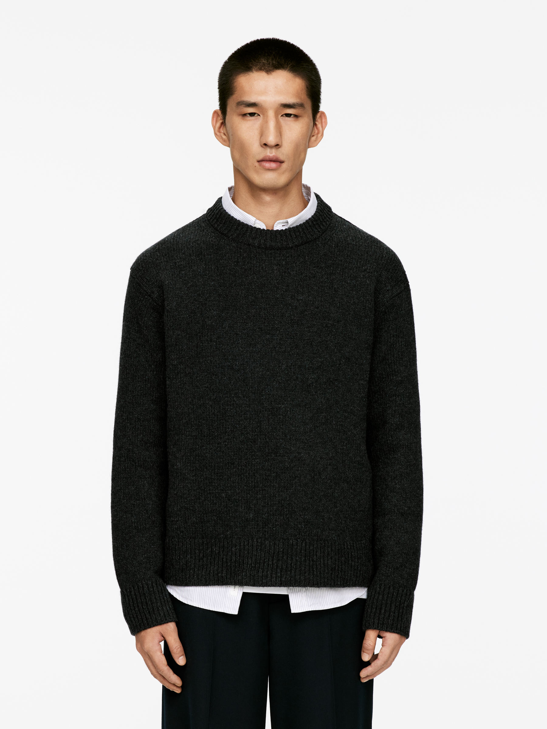 Heavy Knit Wool Jumper-#363638-16015