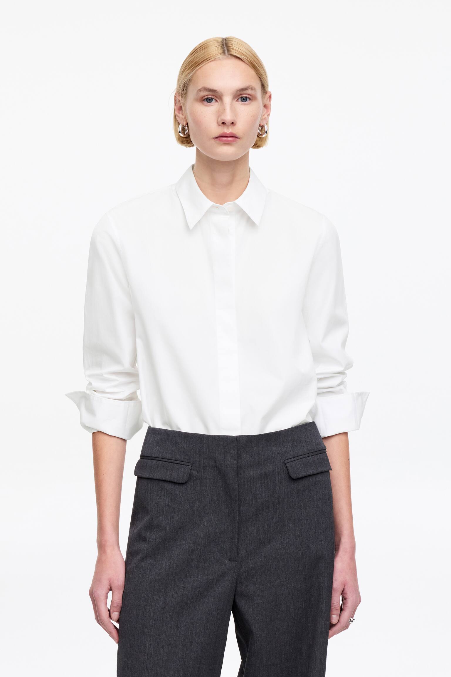 Regular-Fit Poplin Shirt - Wit/Bordeauxrood - 1