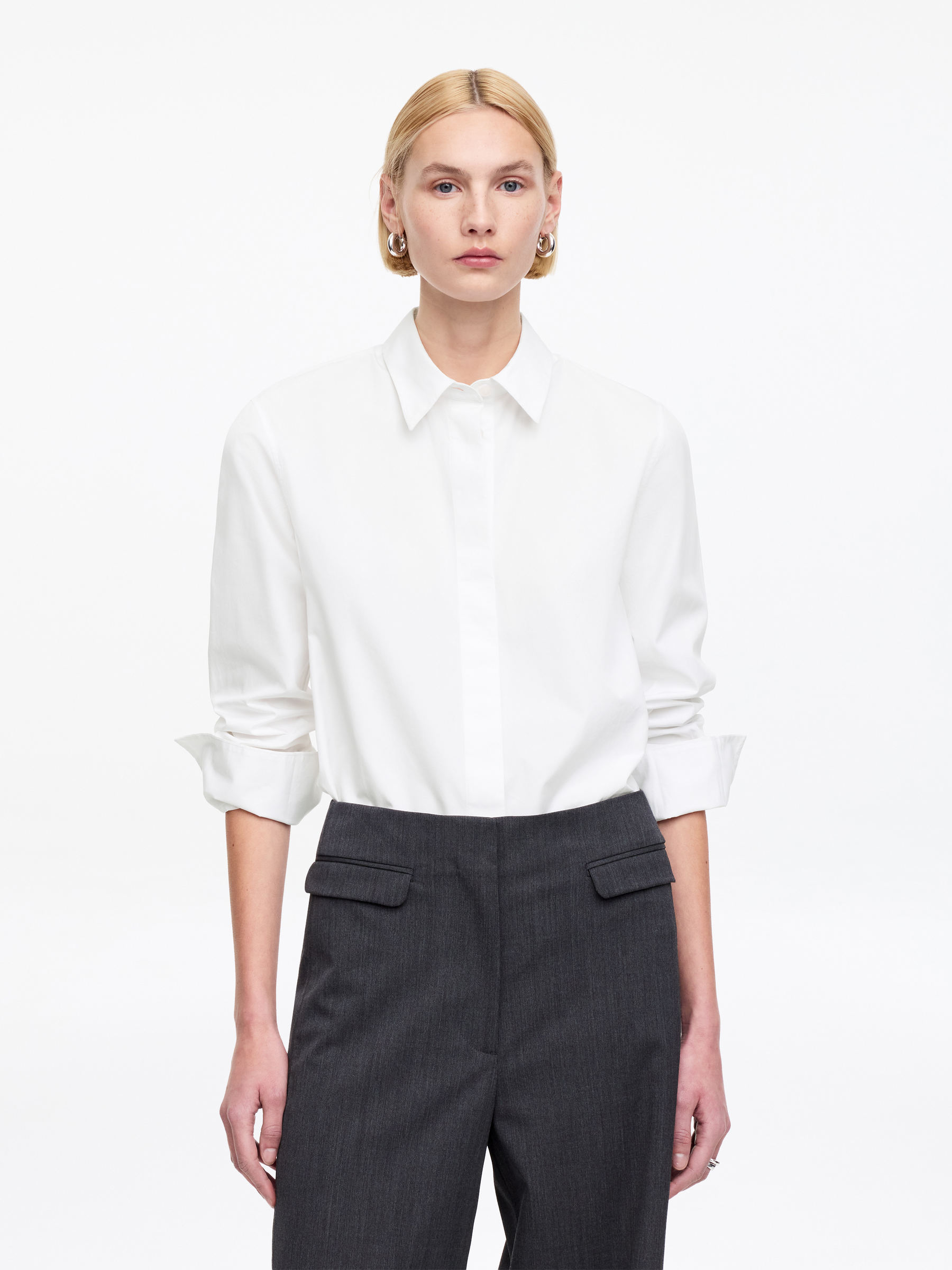 Popelinowa koszula o standardowym kroju-#FFFFFF-14130