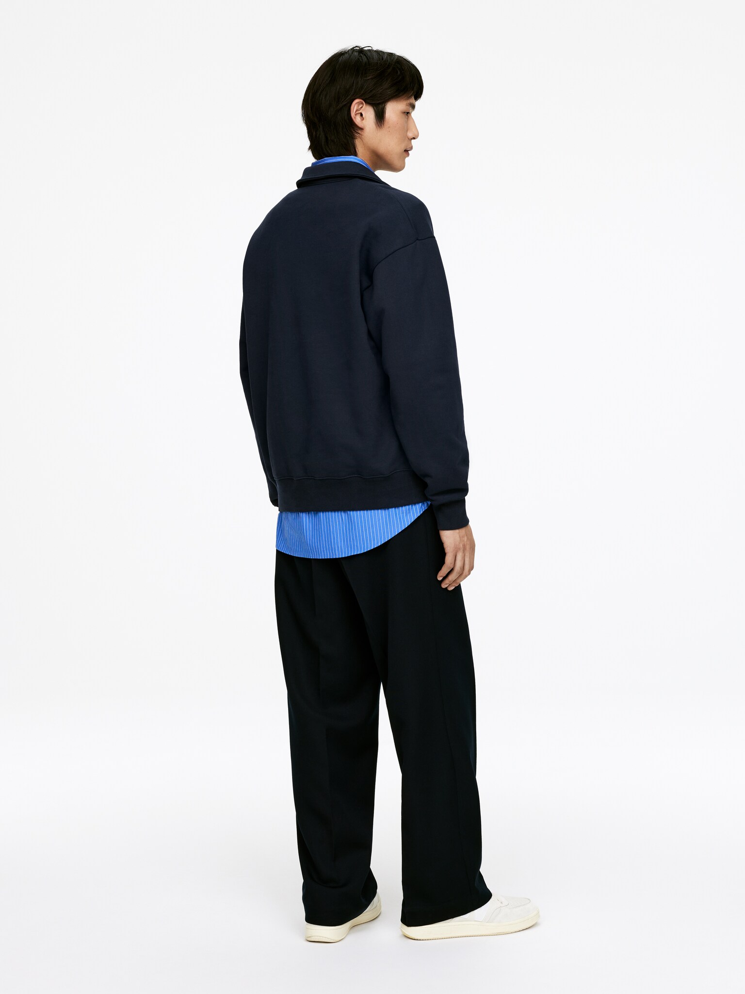 Sweat demi-zippé en coton - Bleu foncé/Bordeaux - 3