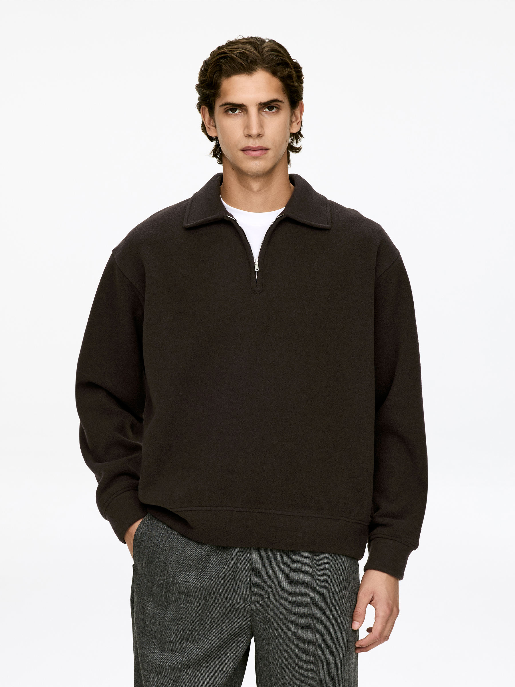 Double-Knit Half-Zip Jumper-#3F3838-17010