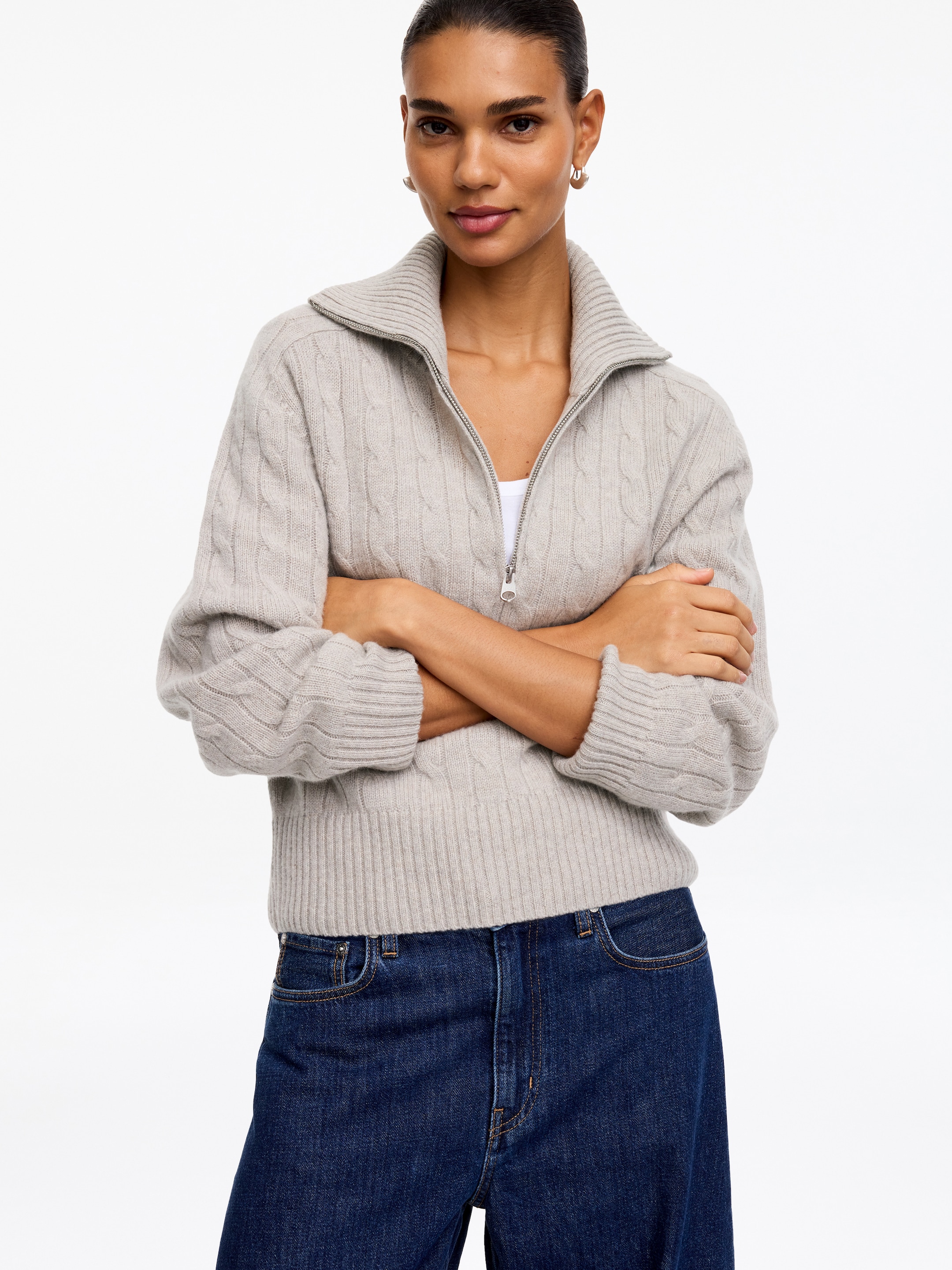 Half-Zip Cashmere Jumper - Light Mole - Loose fit - women - StillMedia/Lookbook - 2