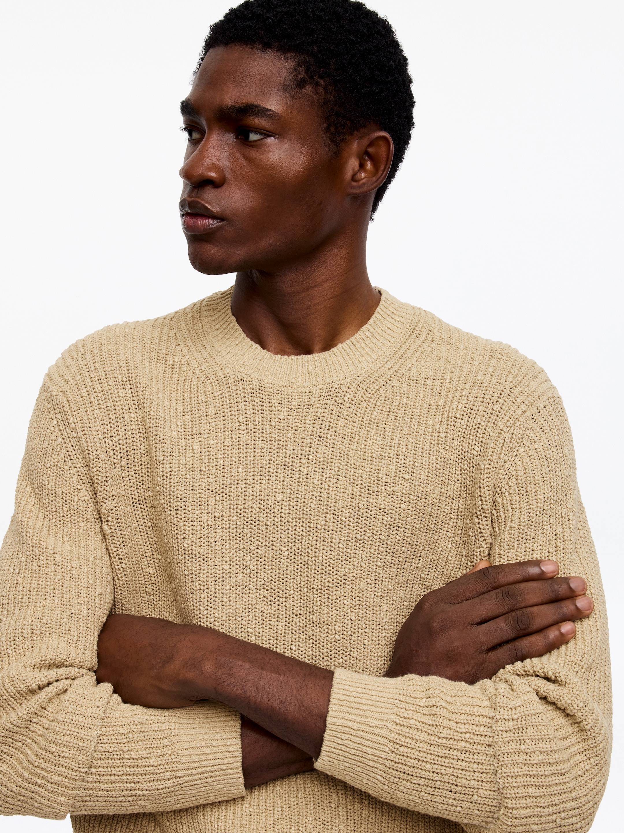 Cotton Linen Blend Jumper - Beige - Regular fit - Men - StillMedia/Lookbook - 4
