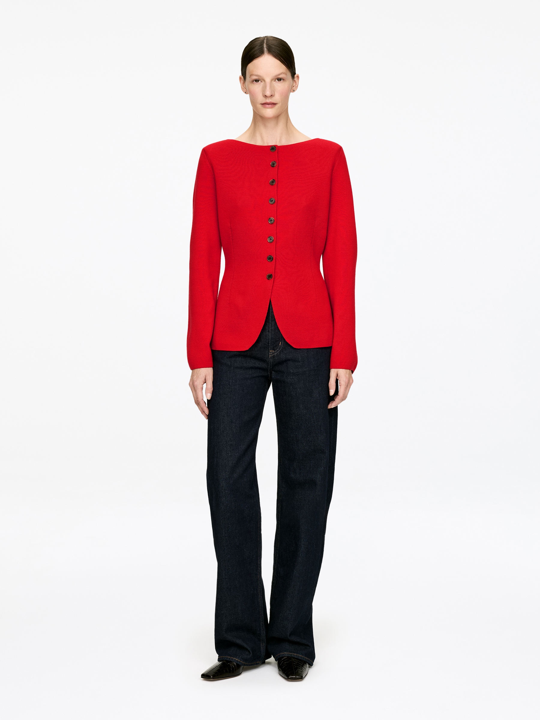 Merino Wool Cardigan-#C61B27-17102