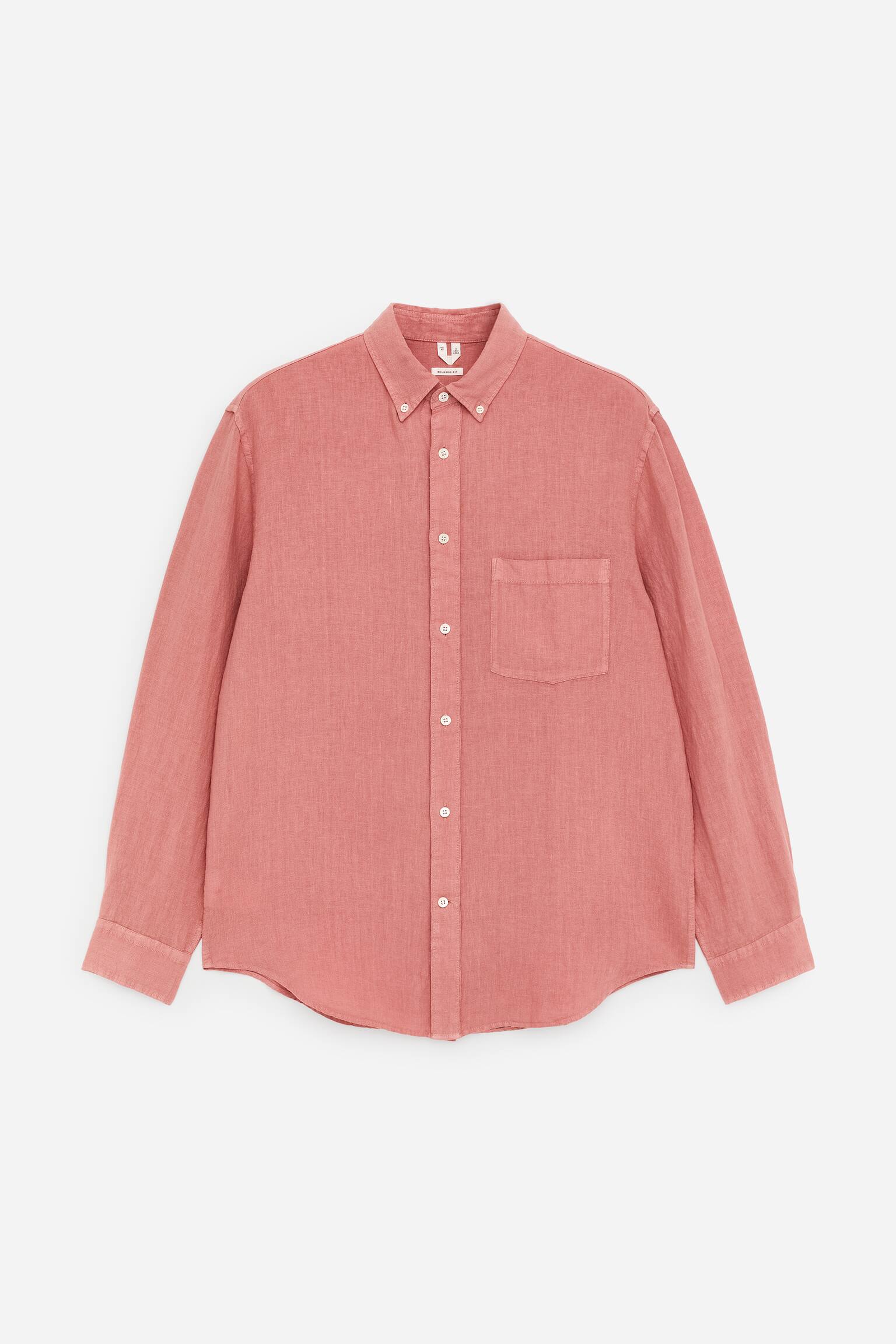 Camisa de linho descontraída - Rosa escuro acinzentado/Branco sujo - 2