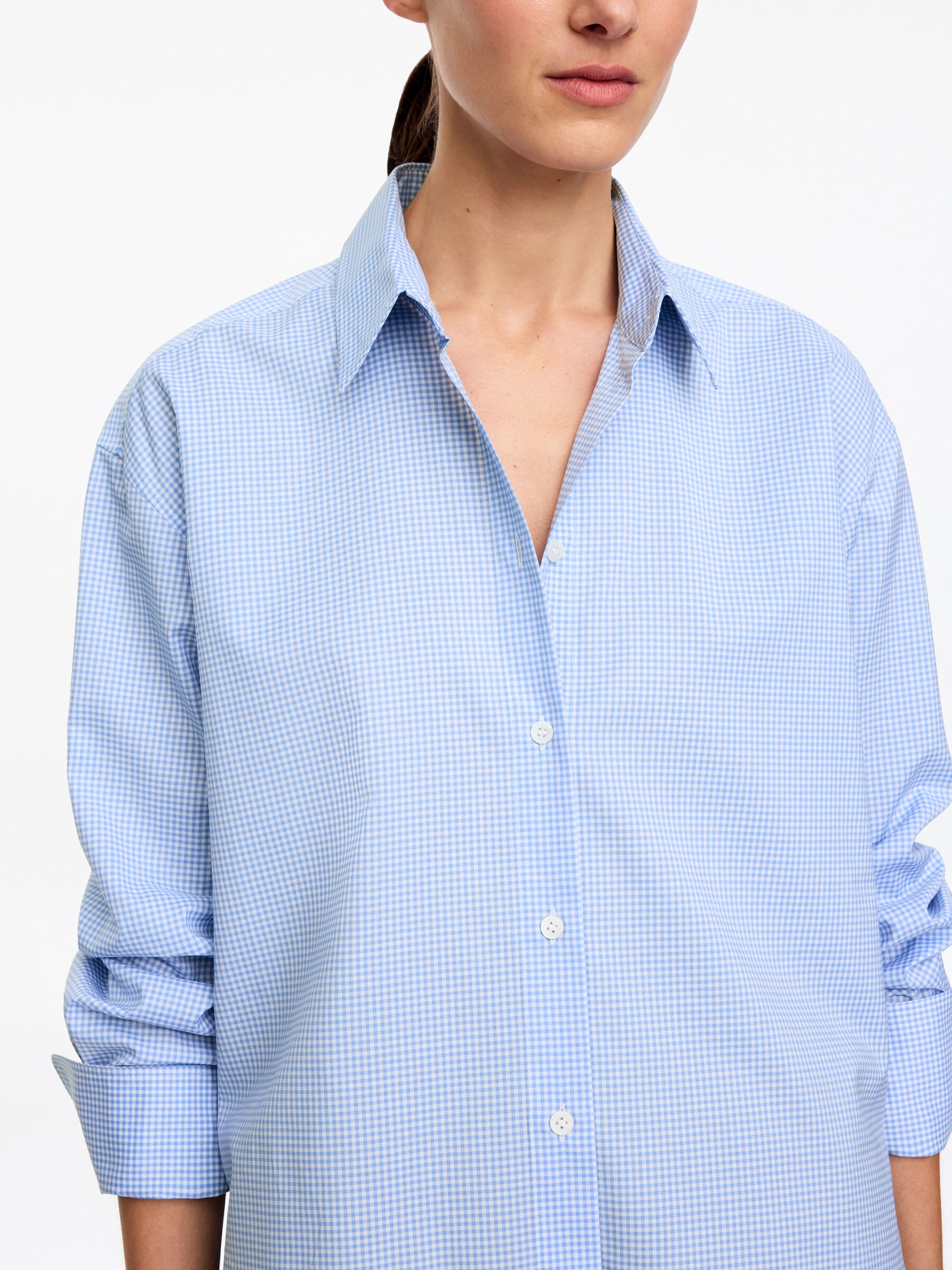 Chemise décontractée en popeline - Bleu/Carreaux - Relaxed fit - Femme - StillMedia/Lookbook - 5