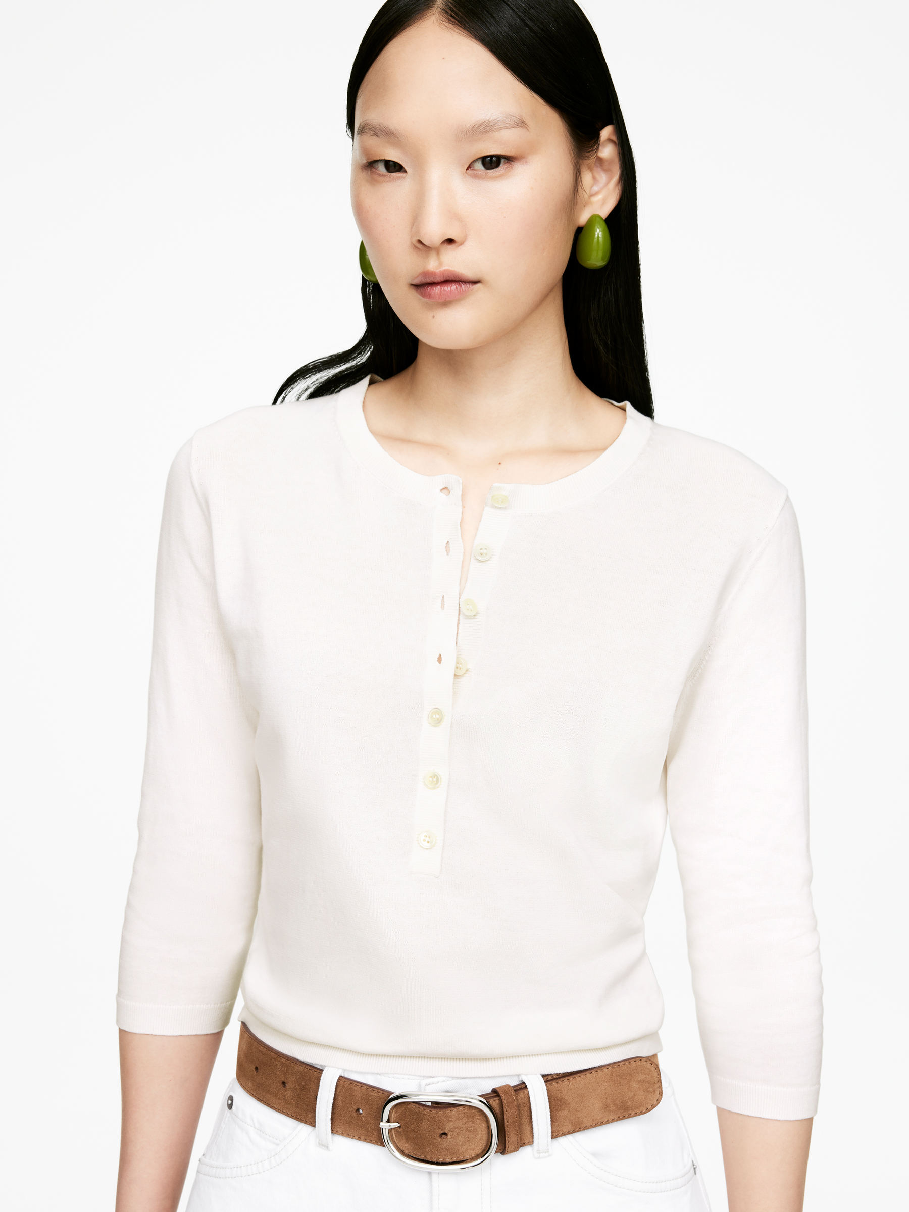 Cotton Henley Top - White - Slim fit - Women - StillMedia/Lookbook - 6