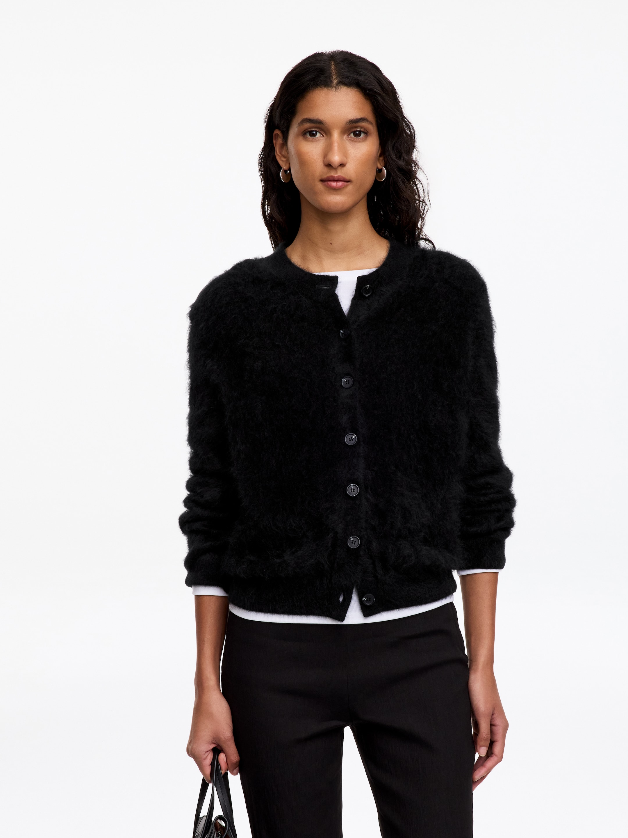 Cardigan en pur cachemire brossé-Black-17313