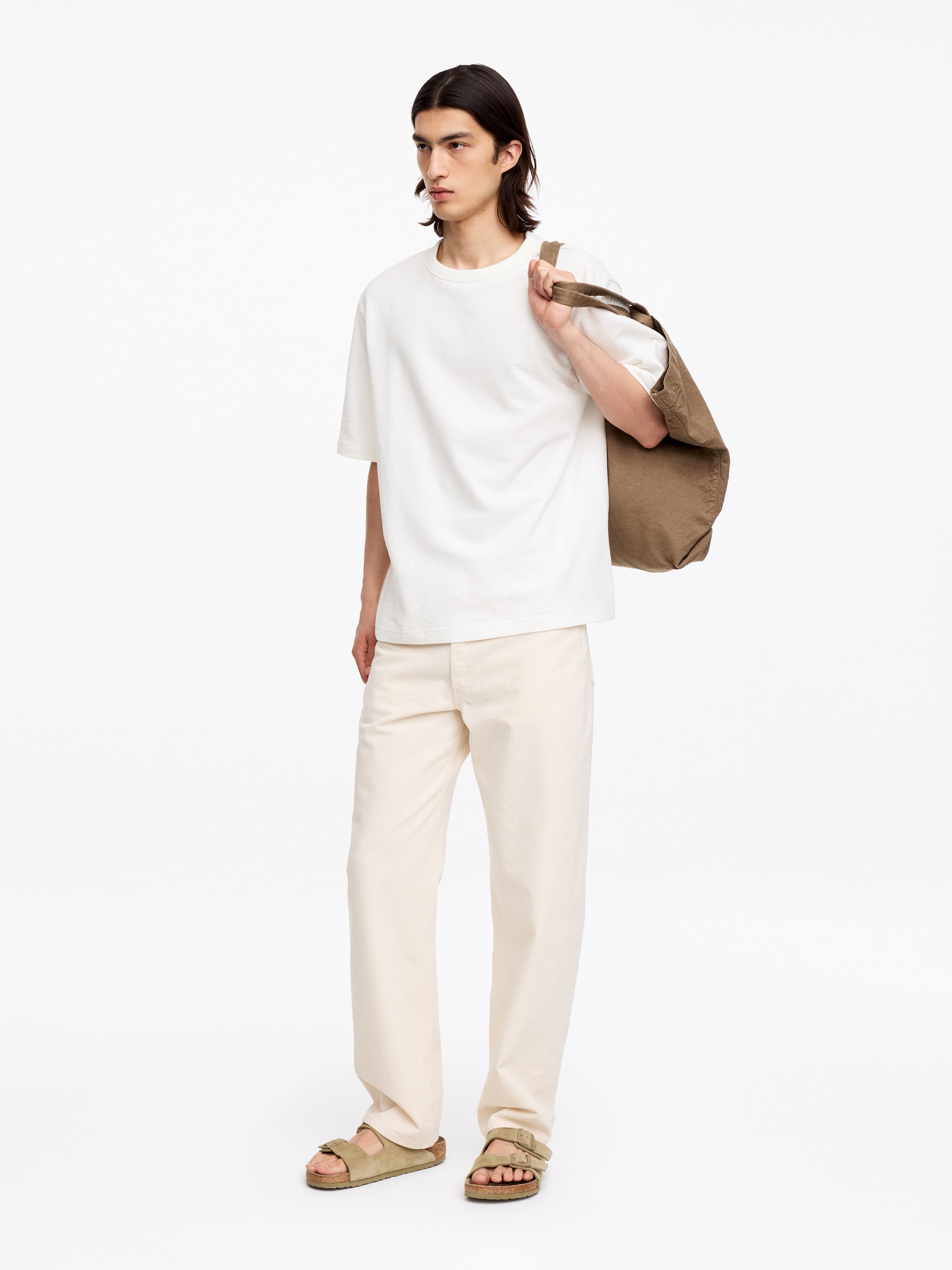 T-shirt décontracté en tissu bouclé - Blanc cassé - Loose fit - Homme - StillMedia/Lookbook - 5