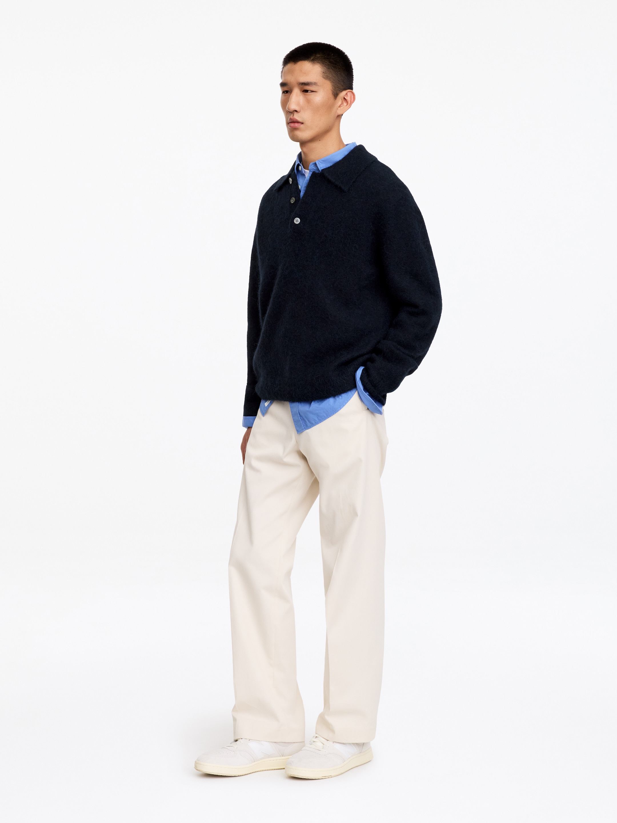 Alpaca Wool Blend Polo Shirt - Dark Blue - Loose fit - men - StillMedia/Lookbook - 3