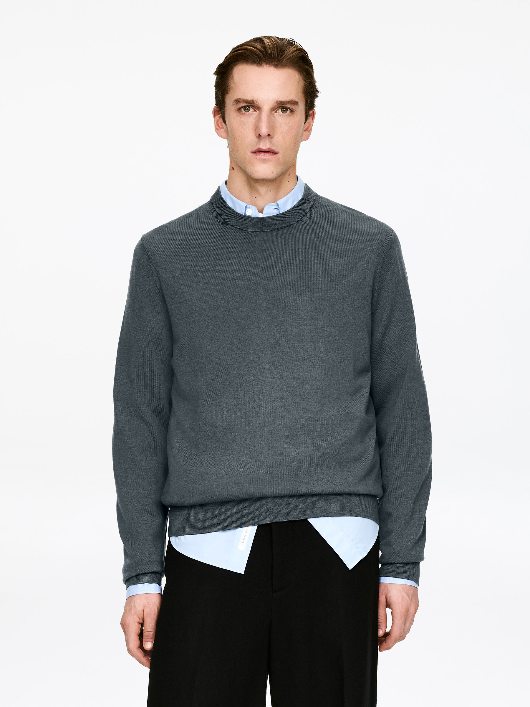 Fine-Knit Merino Jumper-#4D5B61-17774