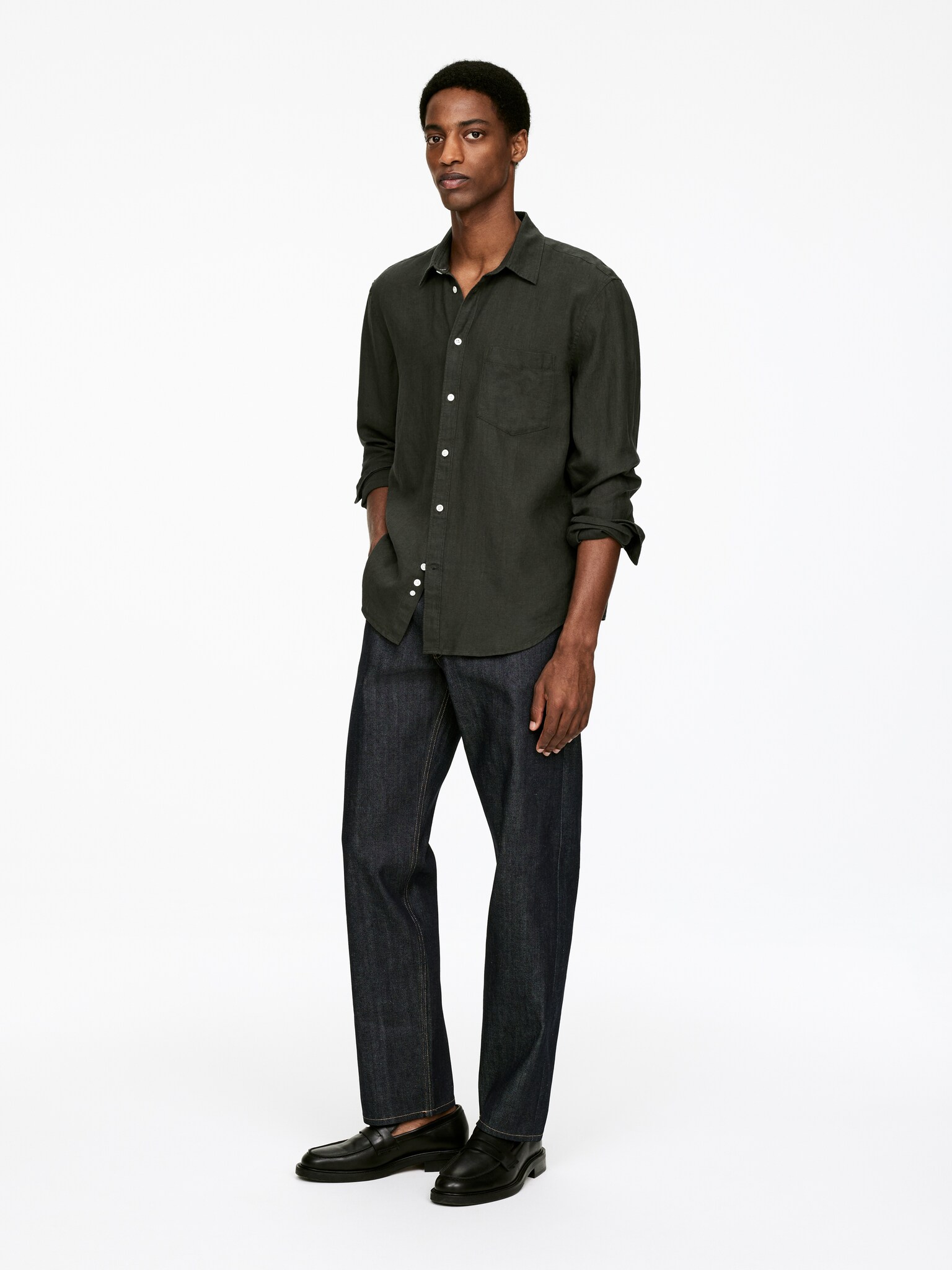 Regular-Fit Linen Shirt - Dark Green/Dark Blue/Beige/Blue/White/Dusty Green - 5