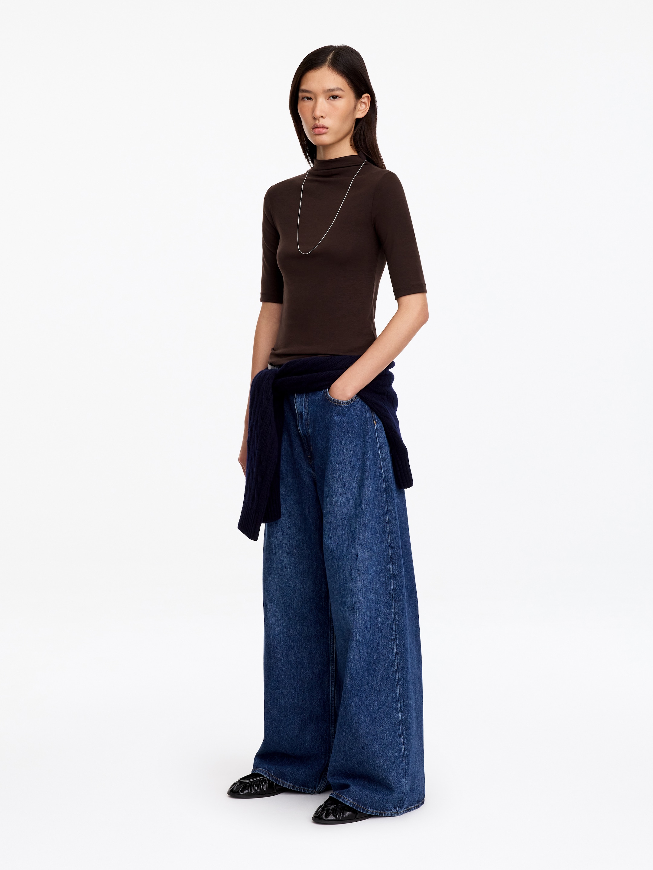 Lyocell-Oberteil mit Stehkragen - Braun - Slim Fit - women - StillMedia/Lookbook - 3