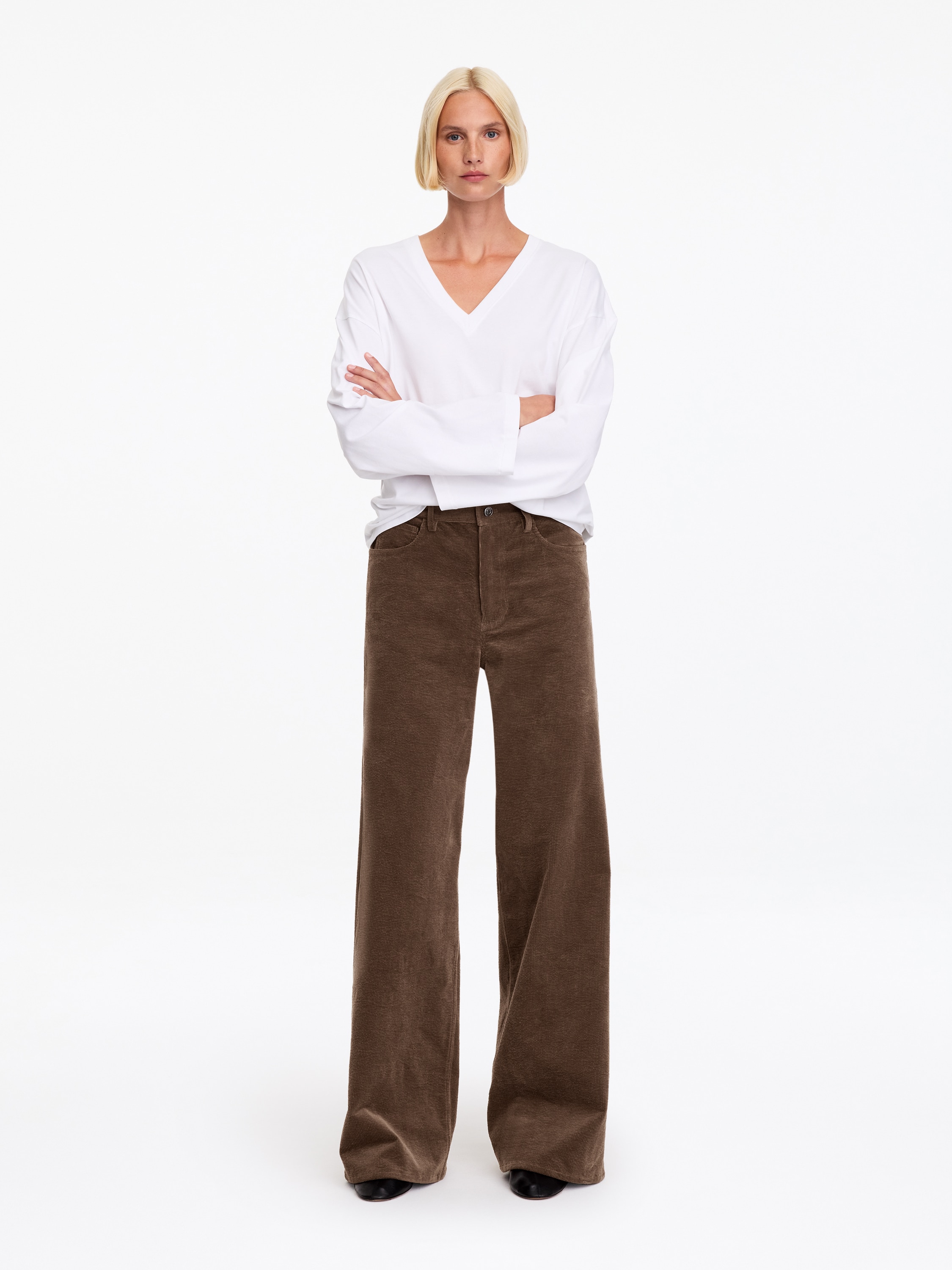 Pantaloni din catifea côtelată - Taupe Închis/Vișiniu