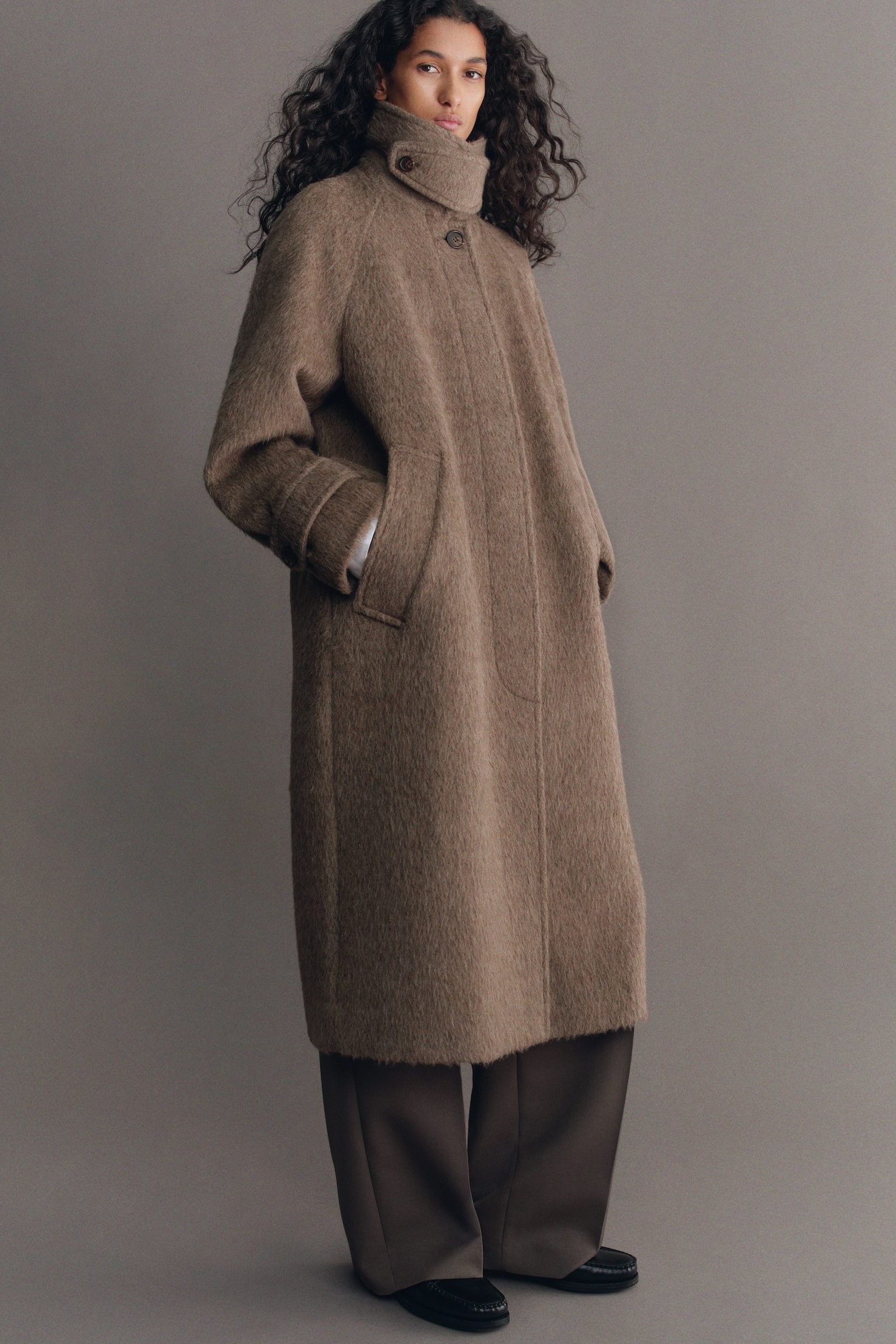 Elegante broek van een wolmix - Donkertaupe - 5