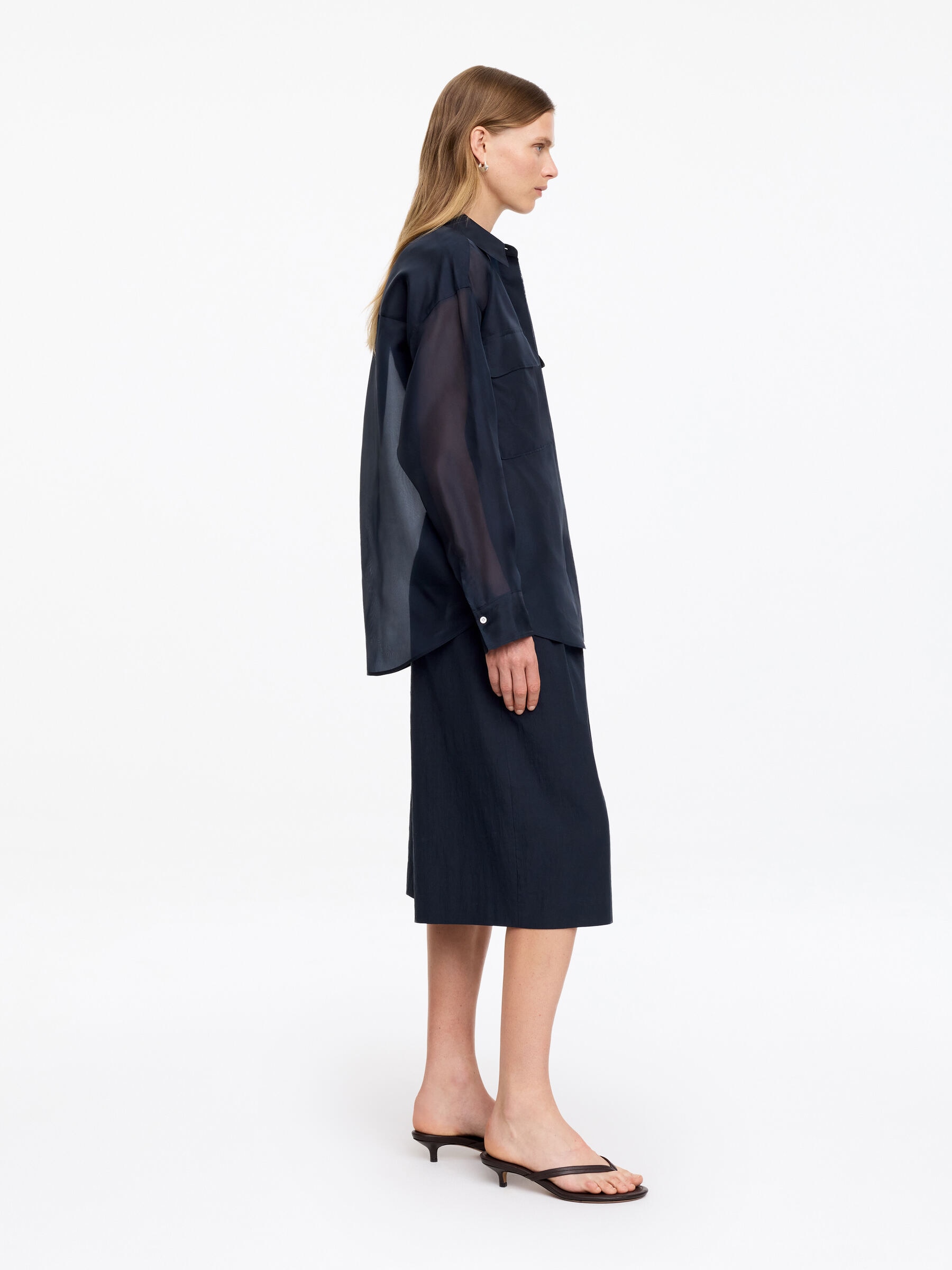 Silk Organza Shirt - Dark Blue - Loose fit - Women - StillMedia/Lookbook - 2