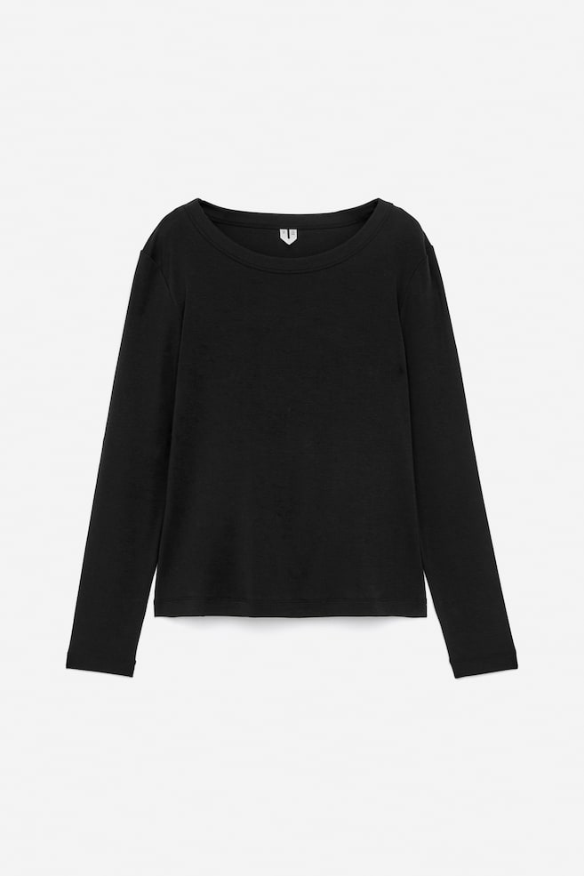 Rib Long-Sleeve Top - Black - 1