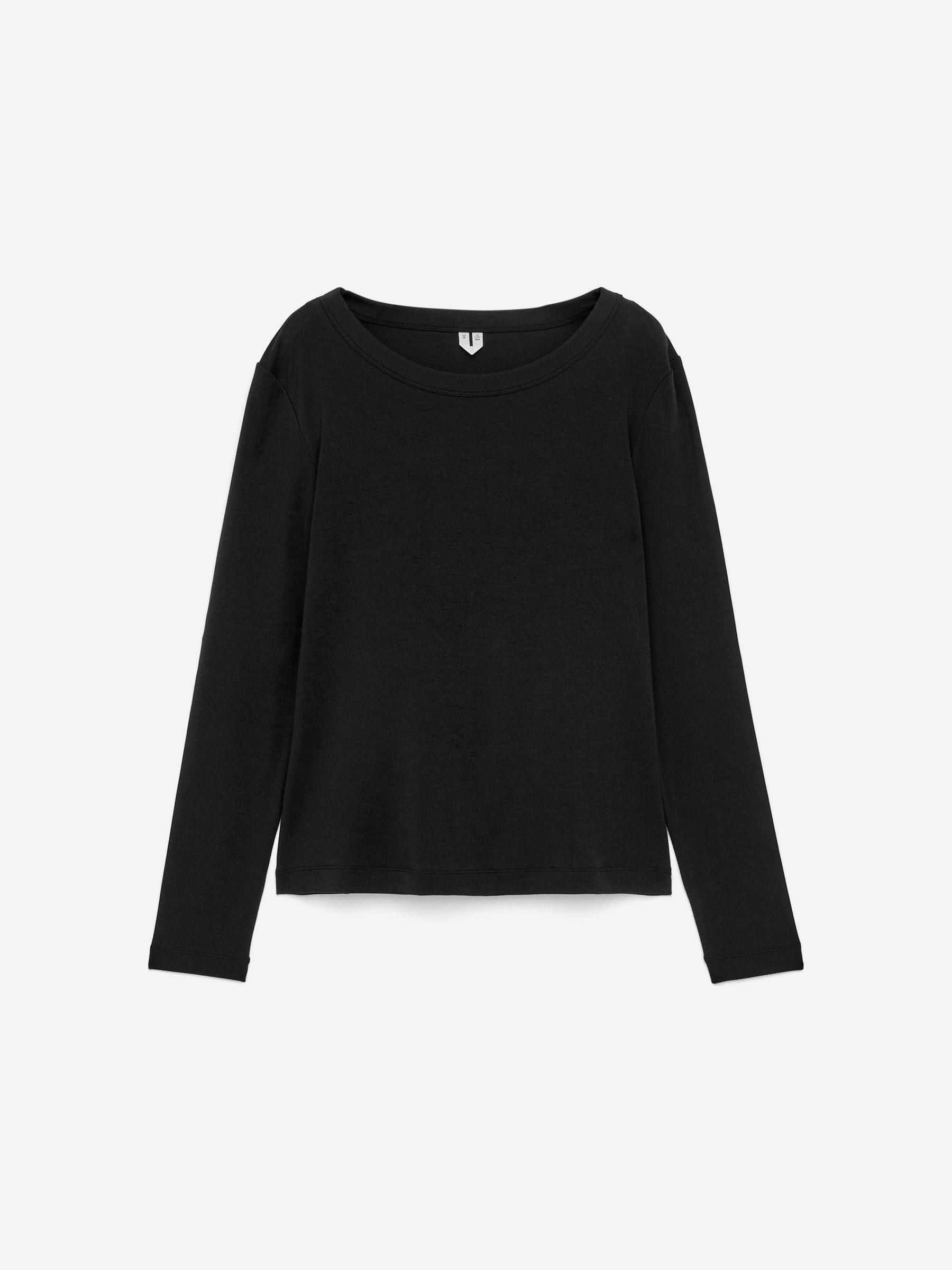 Ribbad långärmad topp-Svart-16706