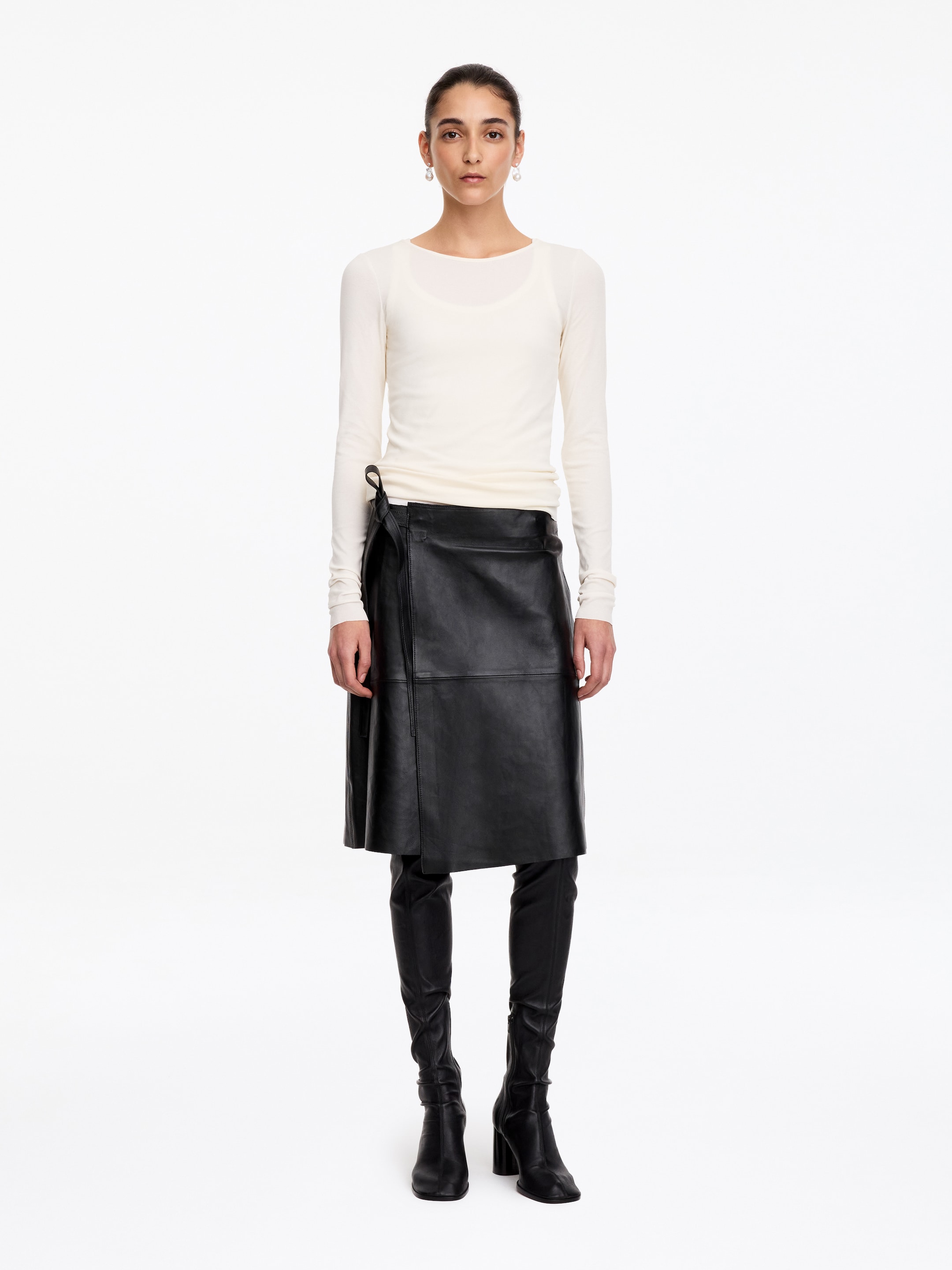 Leather Wrap Skirt-Black-20584