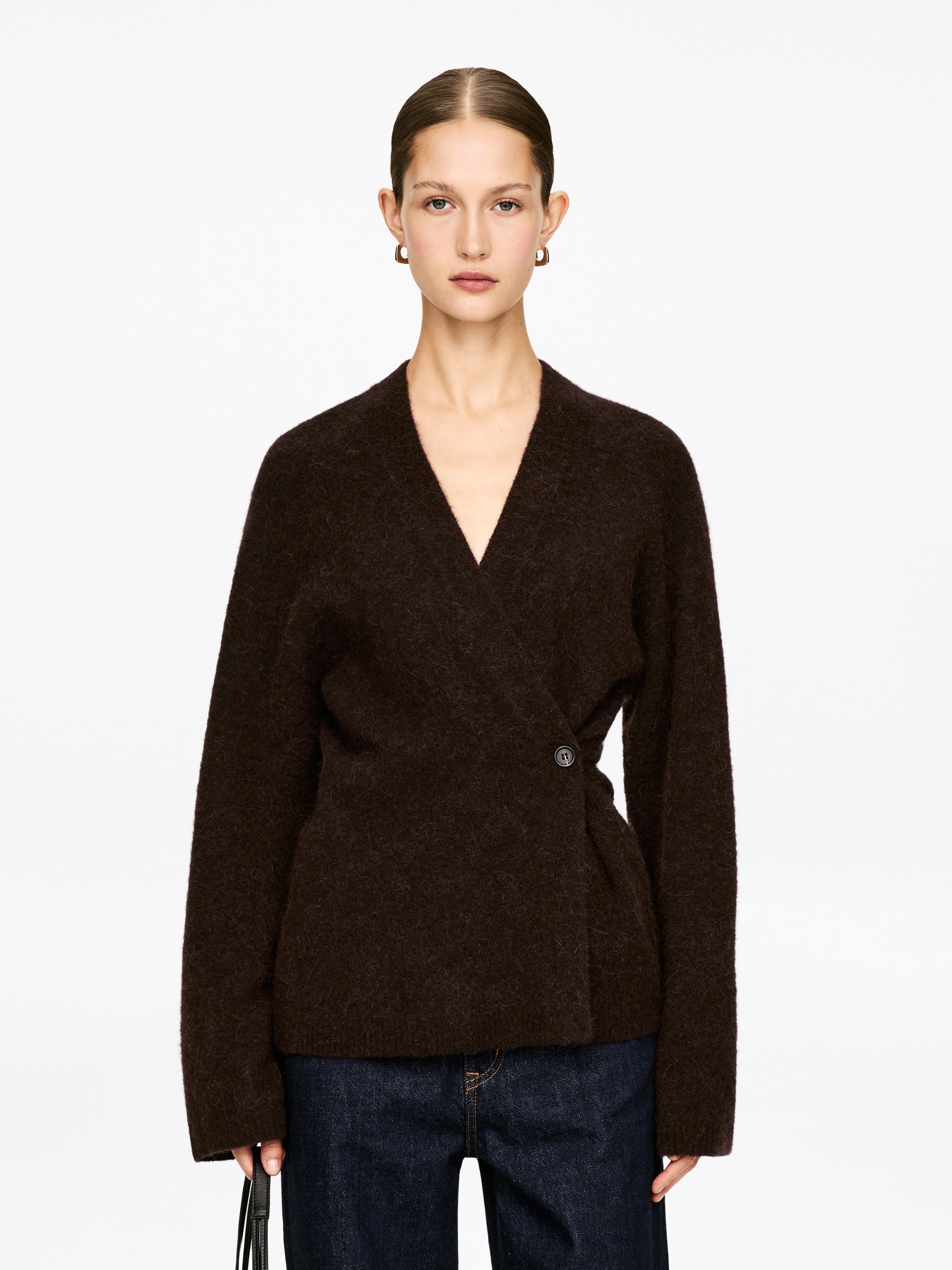 Kardigan zo zmesi alpaky a vlny - Dark Brown/Off White