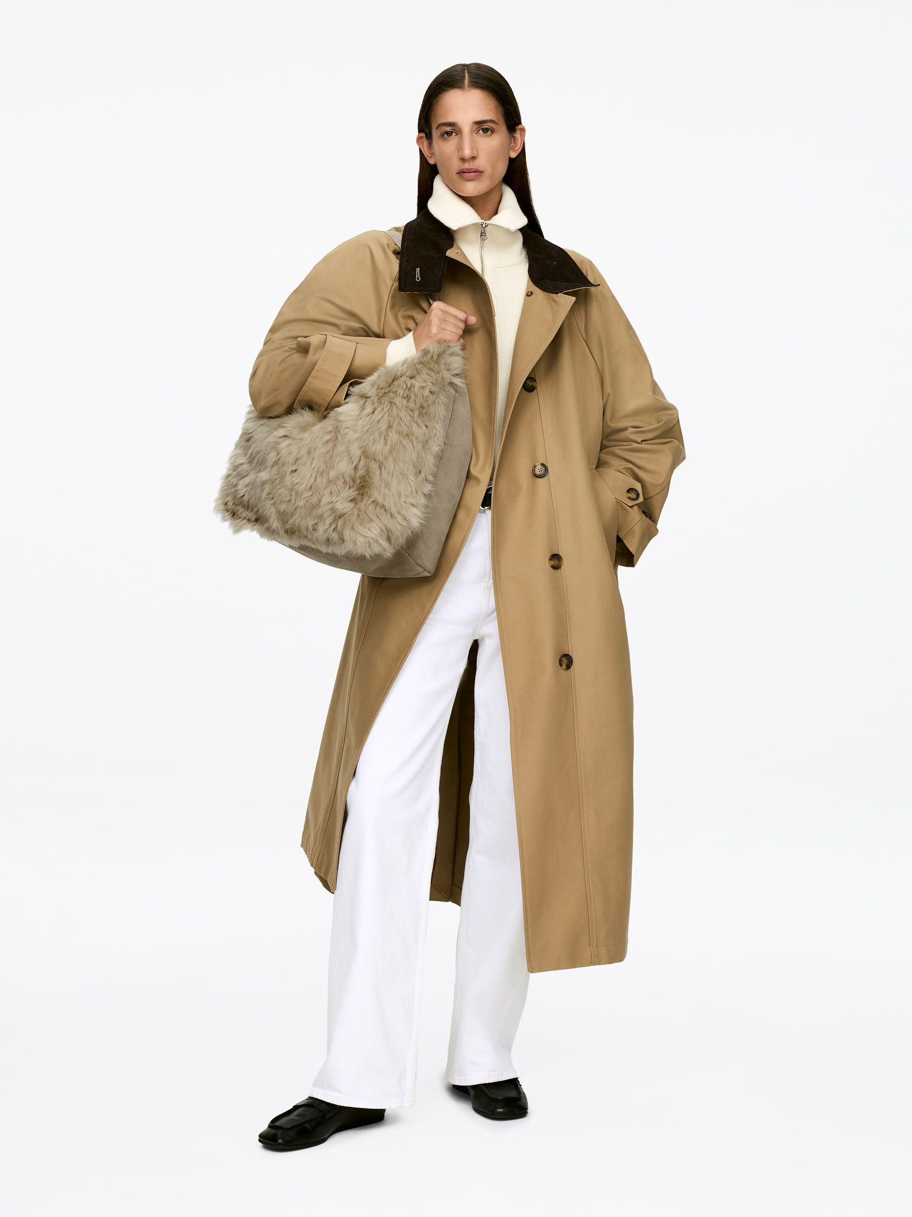 Sac cabas en daim et peau lainée - Beige - Femme - StillMedia/Lookbook - 8