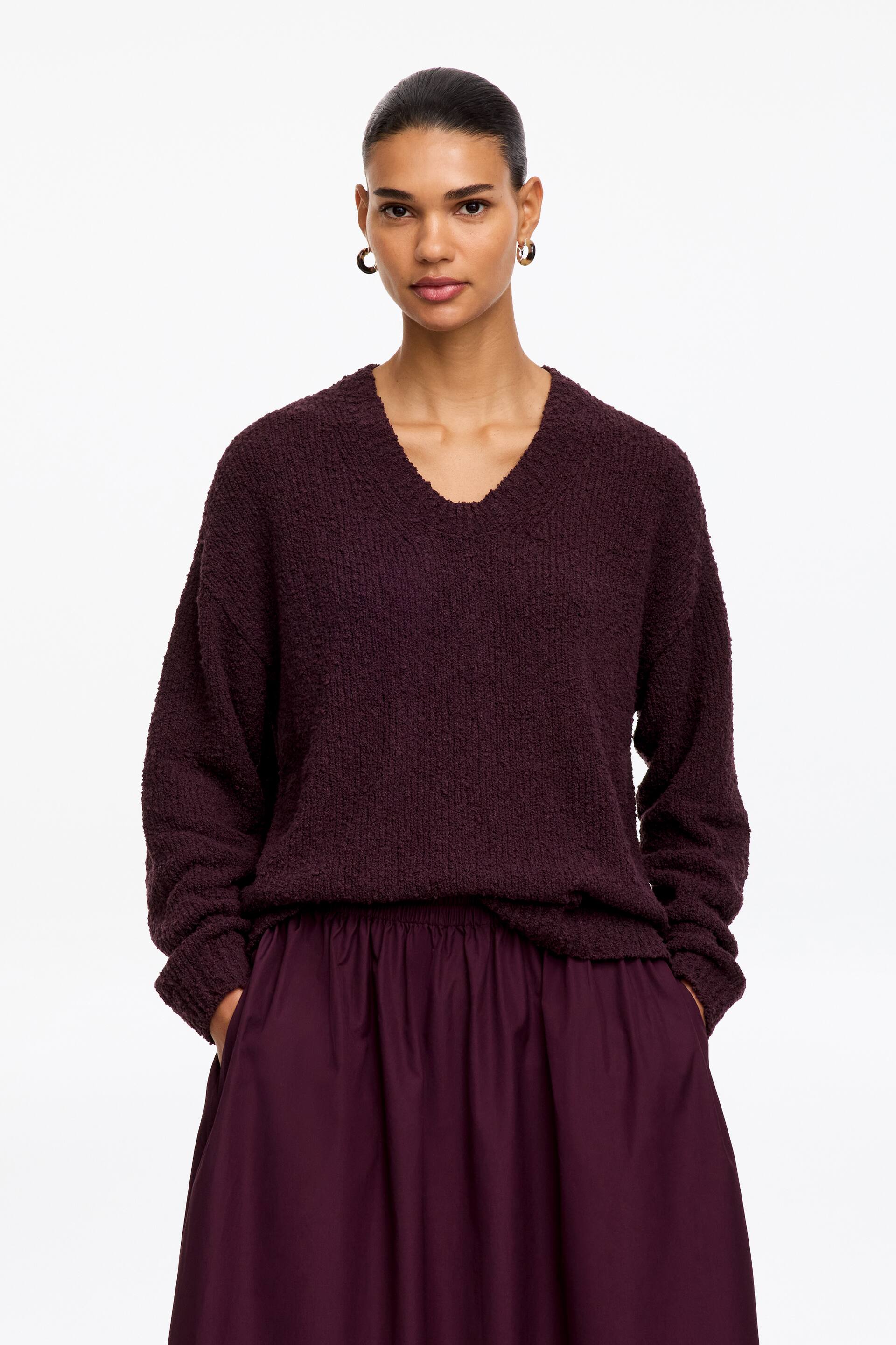 View larger image: Cotton-Blend Bouclé Jumper - Plum - Ladies | H&M GB 1