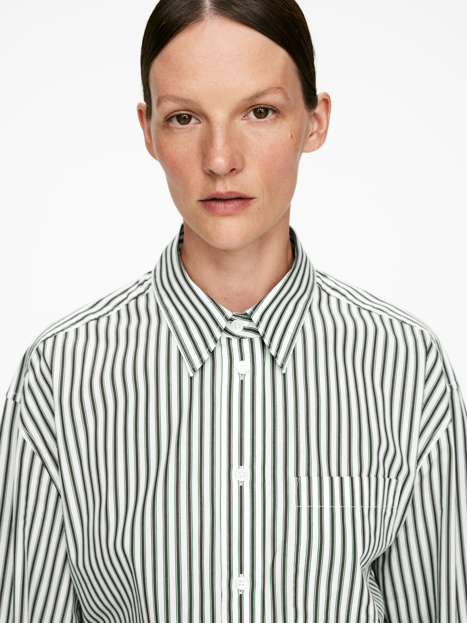 Oversized Cotton Shirt - Green/White/White - 5