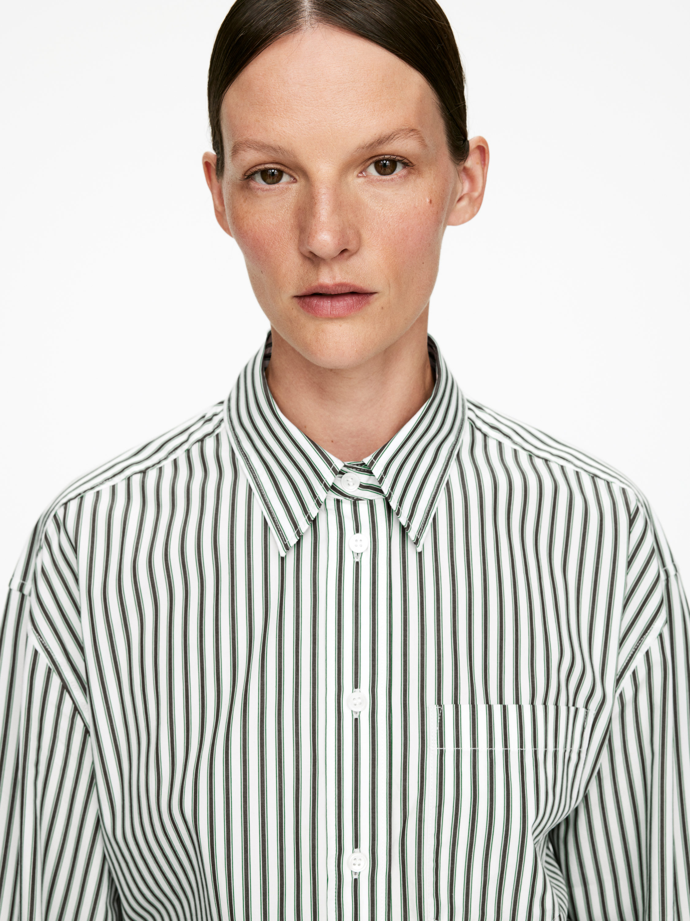 Oversized Cotton Shirt - Green/White - Oversized - Women - StillMedia/Lookbook - 3