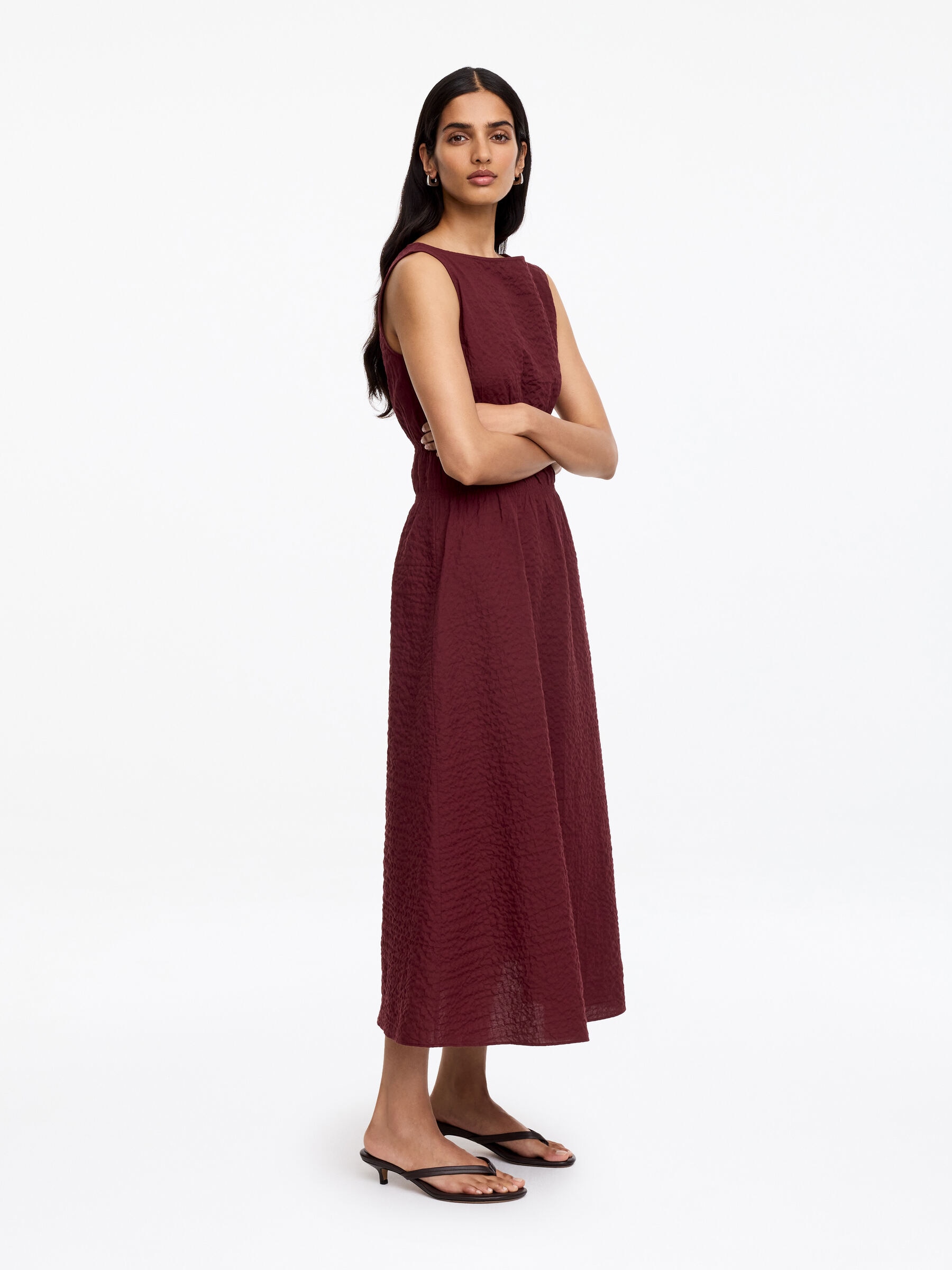 Robe en seersucker - Bordeaux - Slim fit - Femme - StillMedia/Lookbook - 3