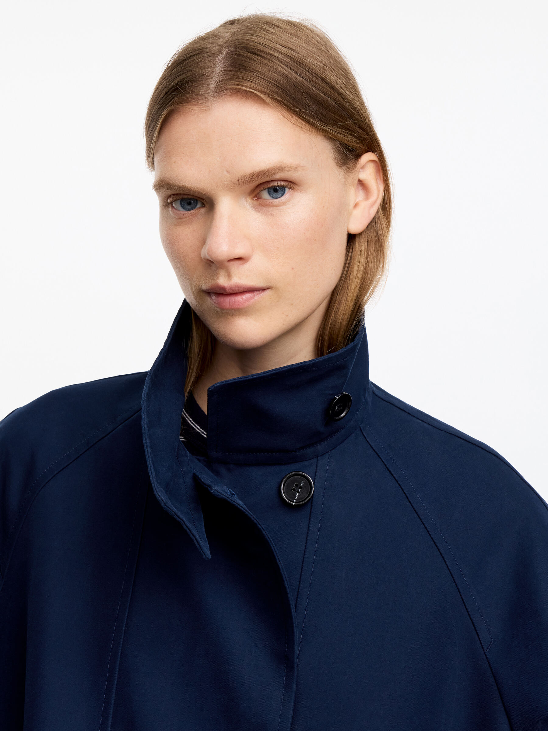 Funnel-Collar Cotton Jacket - Dark Blue - Relaxed fit - Women - StillMedia/Lookbook - 4