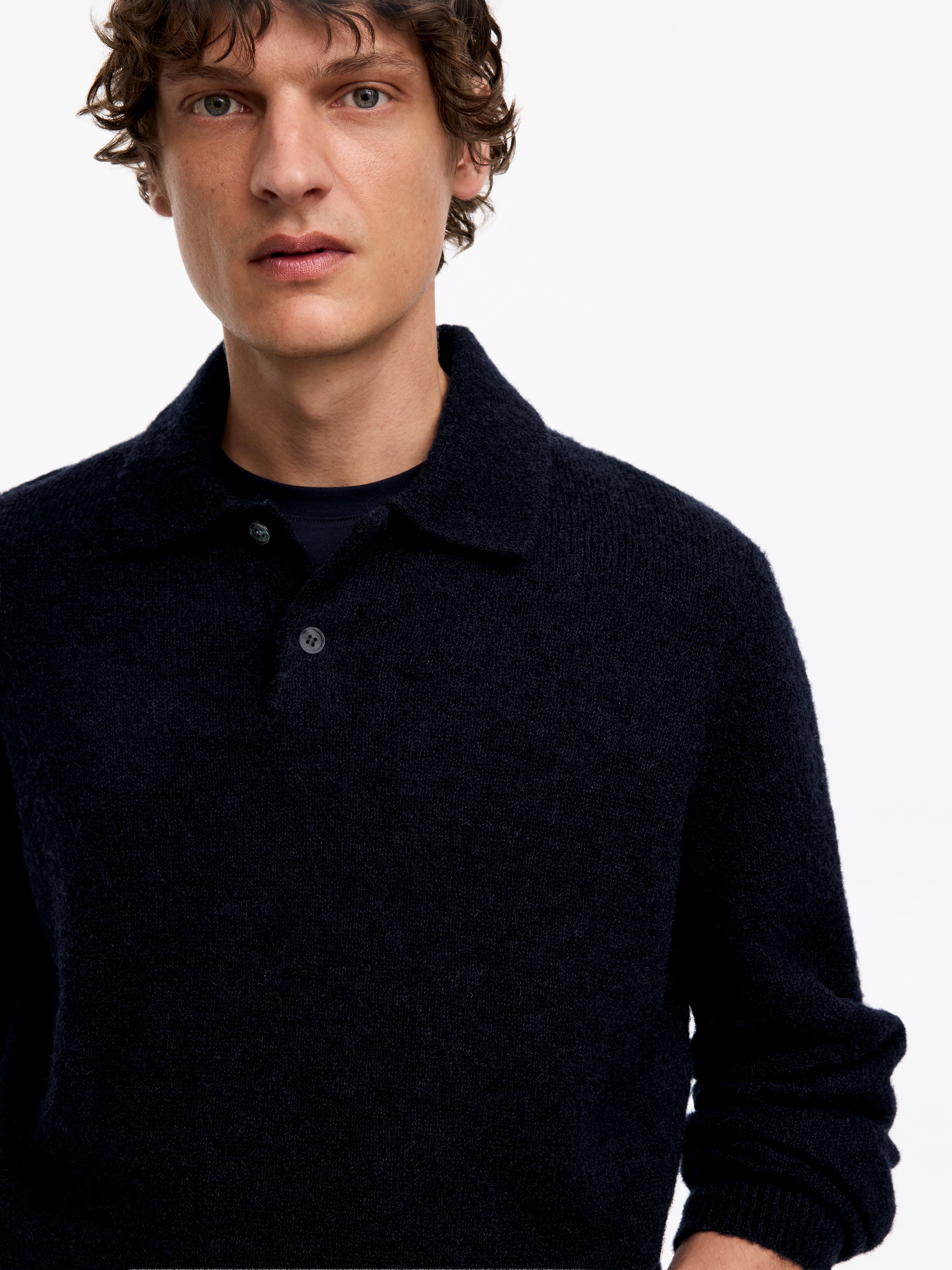 Knitted Wool Blend Polo Shirt - Dark Blue - Relaxed fit - men - StillMedia/Lookbook - 4