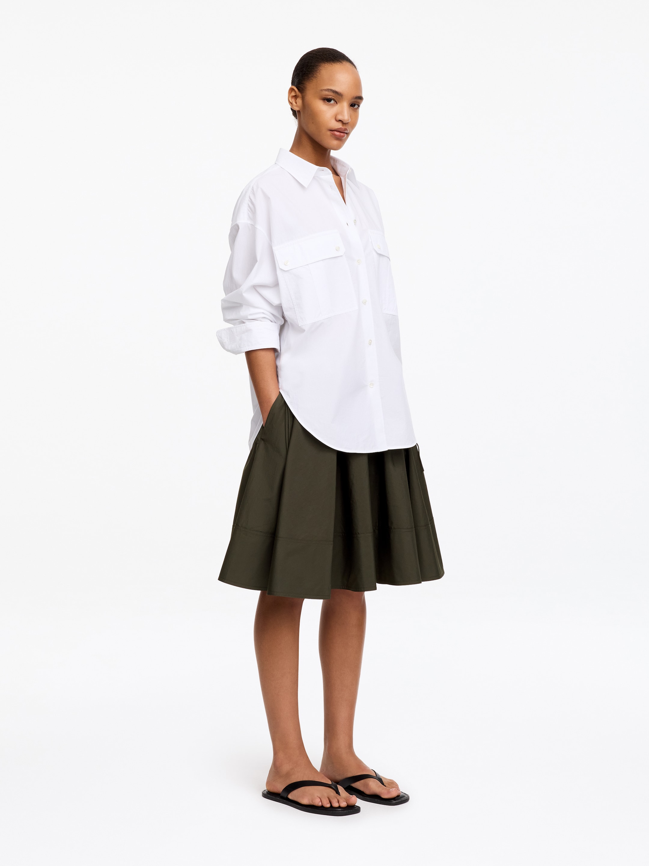 Gonna a ruota in cotone - Verde kaki - Regular fit - Women - StillMedia/Lookbook - 3