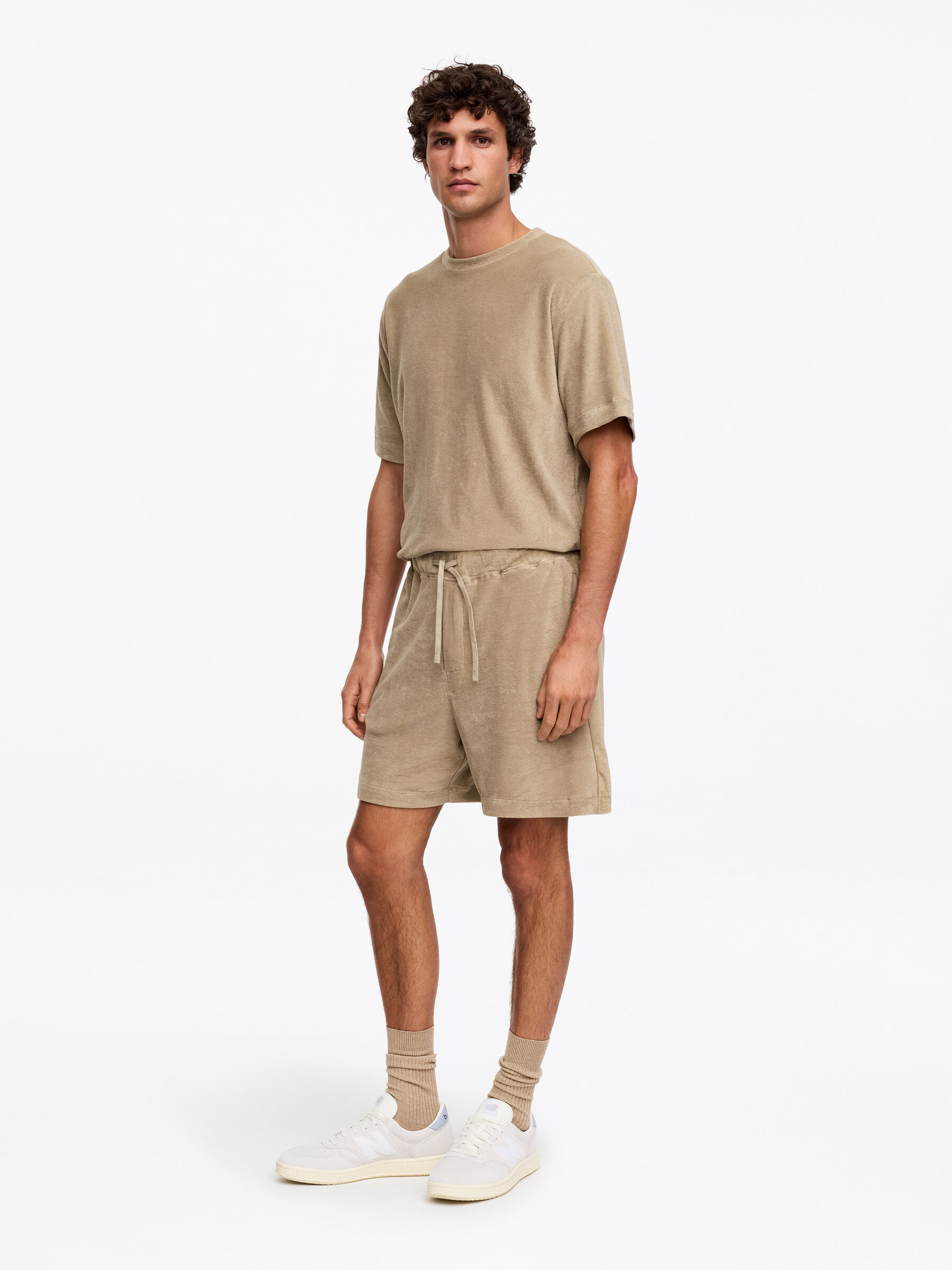 Cotton Towelling Shorts - Dark Beige - Regular fit - Men - StillMedia/Lookbook - 5