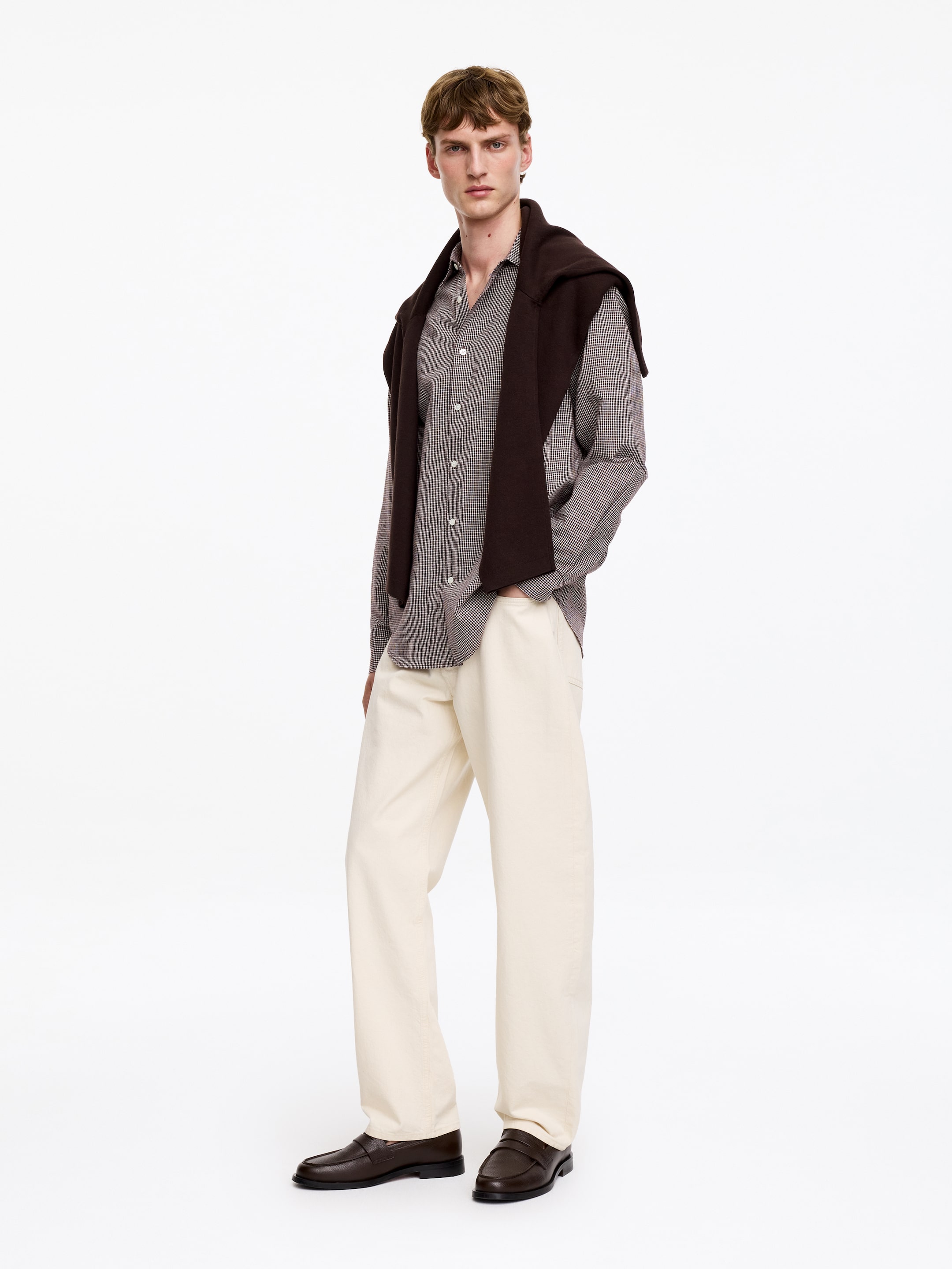 Chemise classique en coton et lin - Marron/Carreaux - Regular fit - Homme - StillMedia/Lookbook - 3