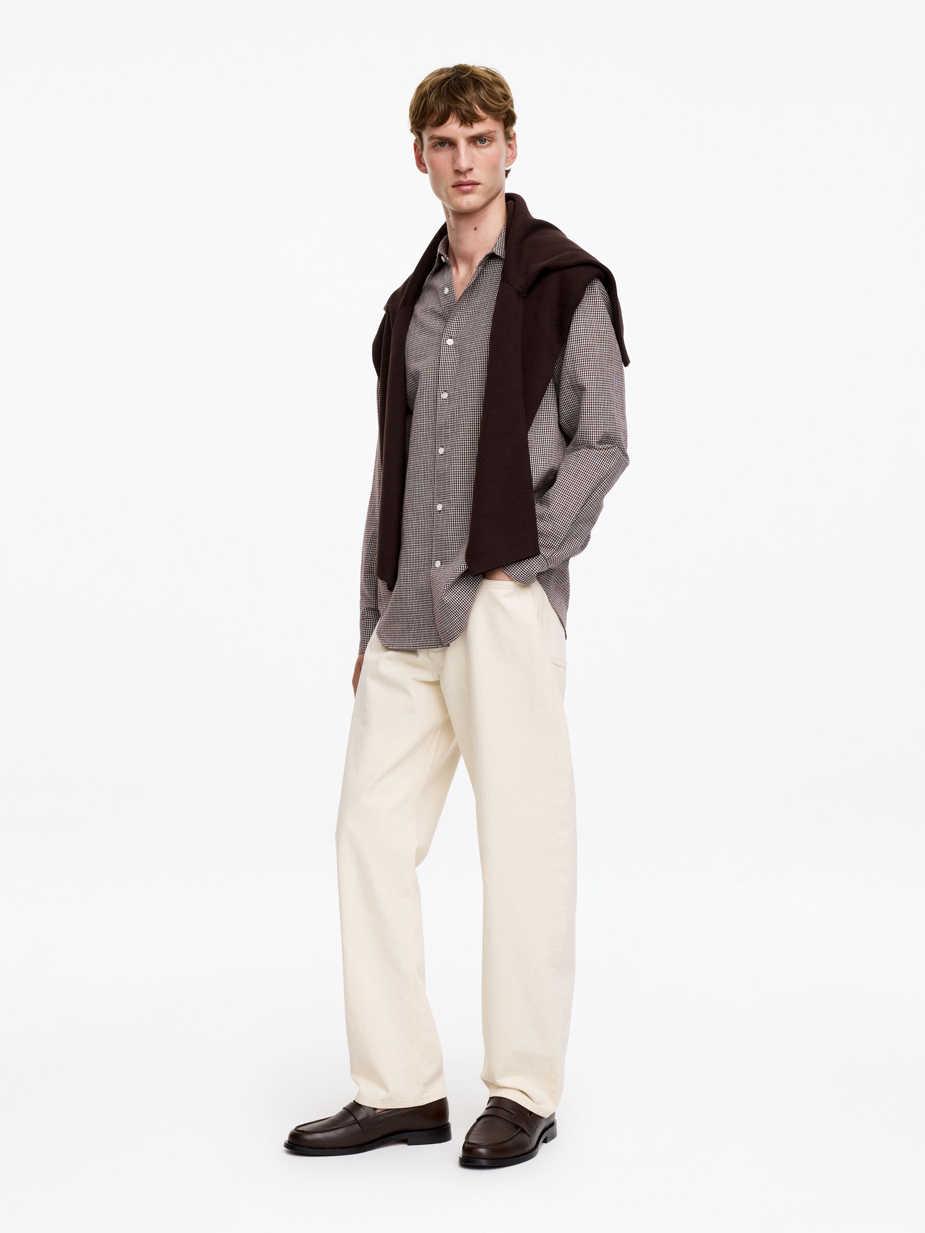 Regular Cotton Linen Shirt - Brown/Checkered - Regular fit - Men - StillMedia/Lookbook - 3