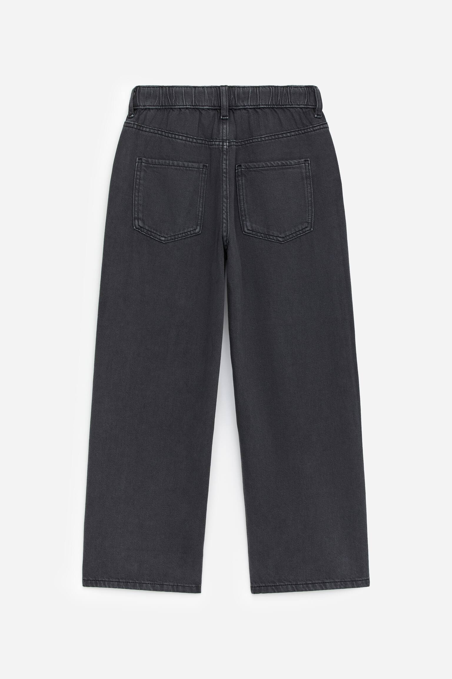Pantaloni din denim cu talie elastică-Negru - 2