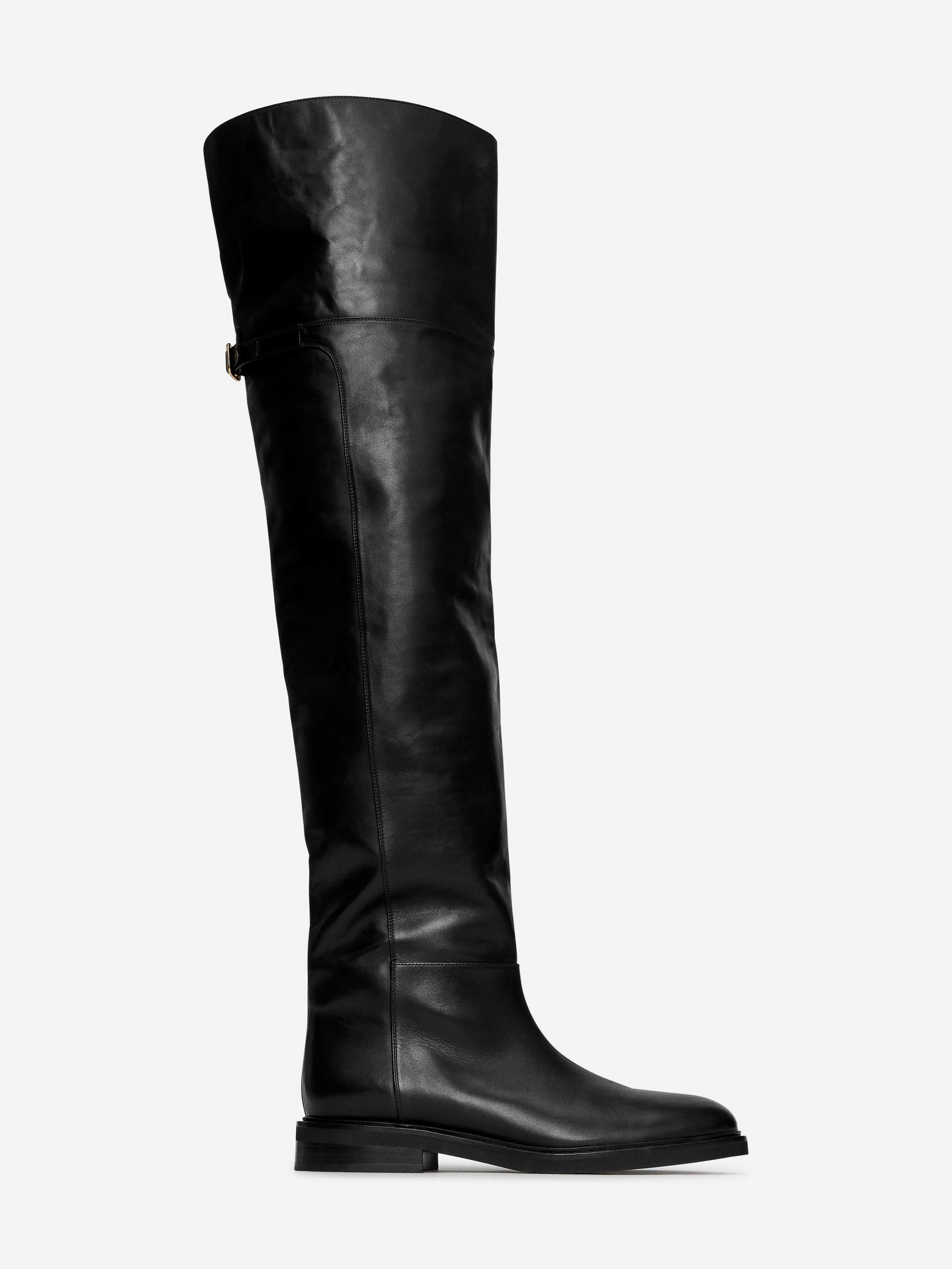 Over-The-Knee Leather Boots-Black-13008