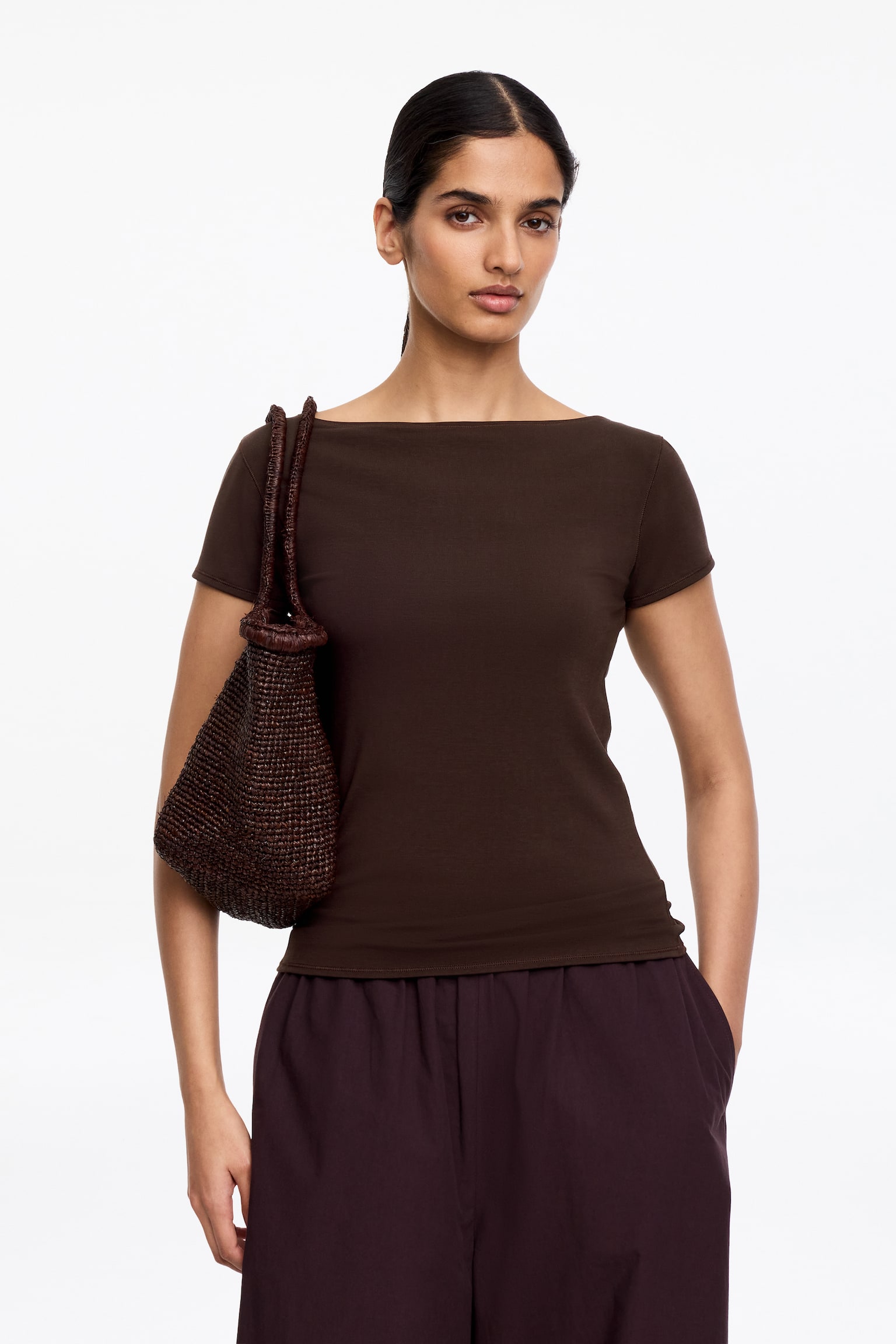 Båtringad t-shirt - Mörkbrun/Off-white/Svart - 1