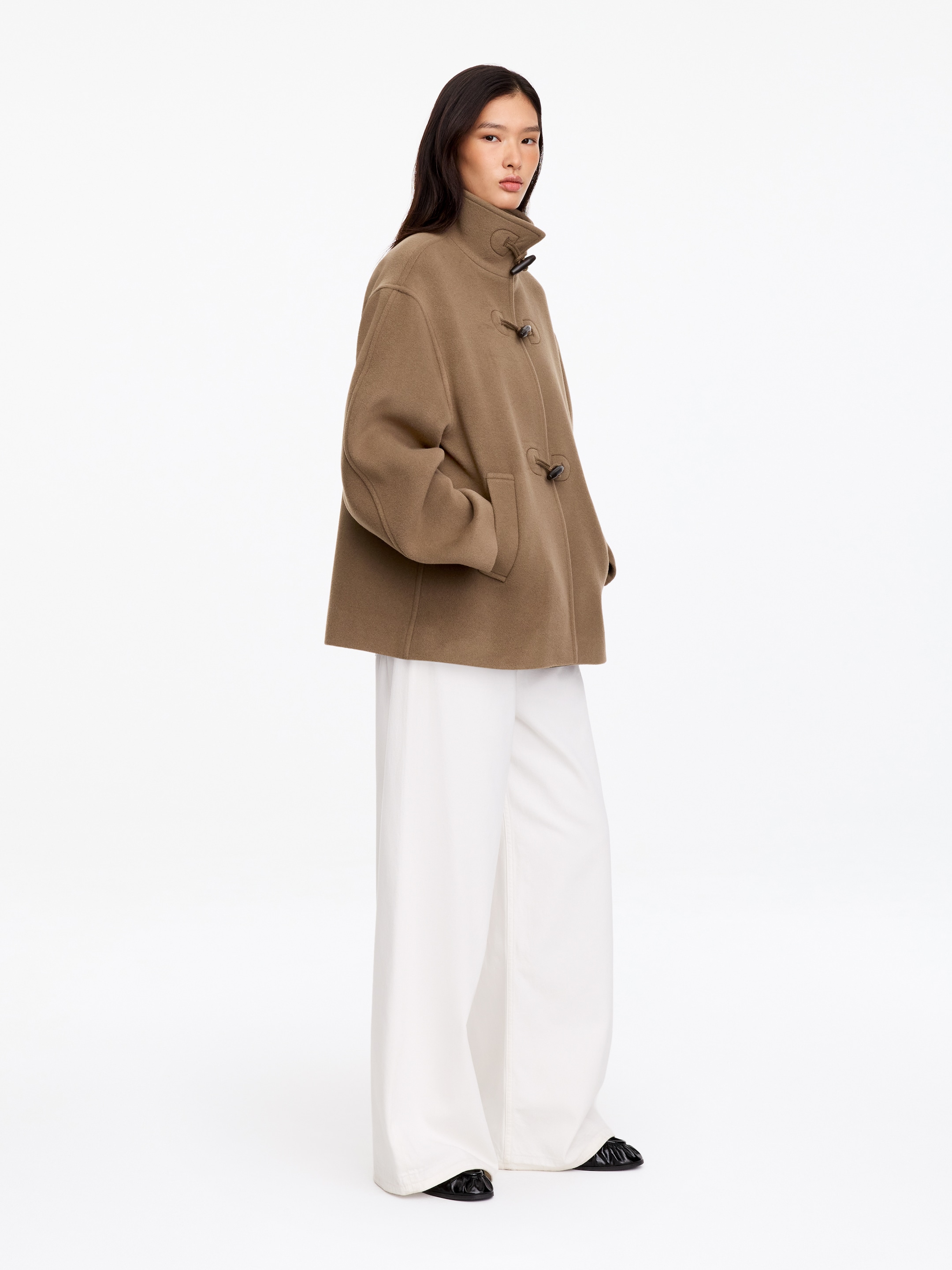 Chaqueta corta de paño grueso en mezcla de lana - Topo oscuro - Corte estándar - women - StillMedia/Lookbook - 5