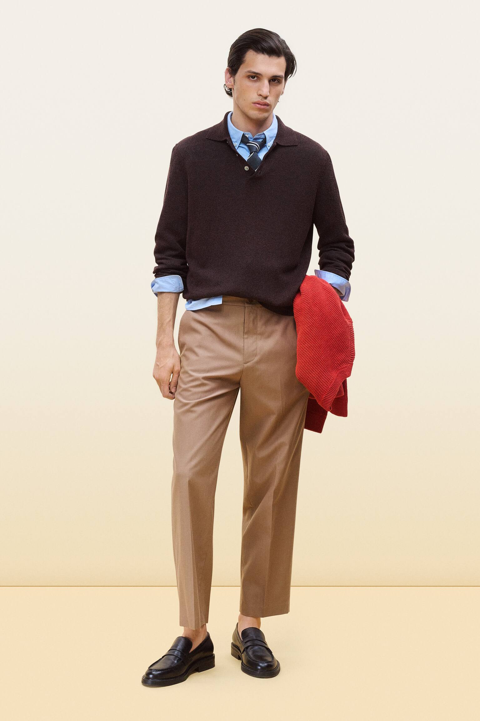 Polo en lin mélangé - Brun chiné/Bleu foncé - 8