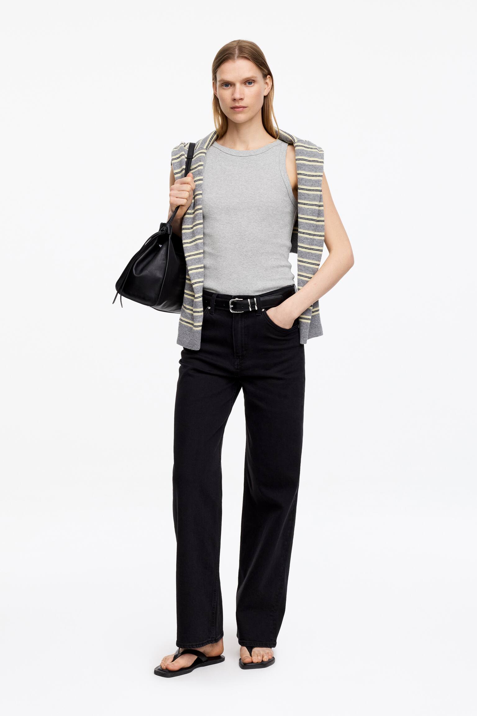 Ribbat linne - Grå/Svart/Vit - 3