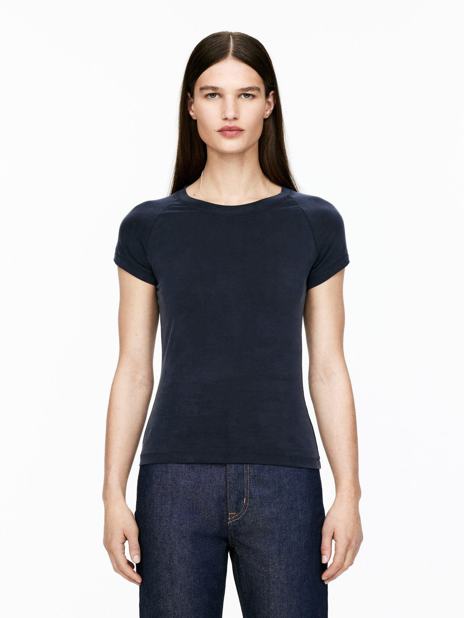 T-shirt in cupro - Blu scuro/Marrone