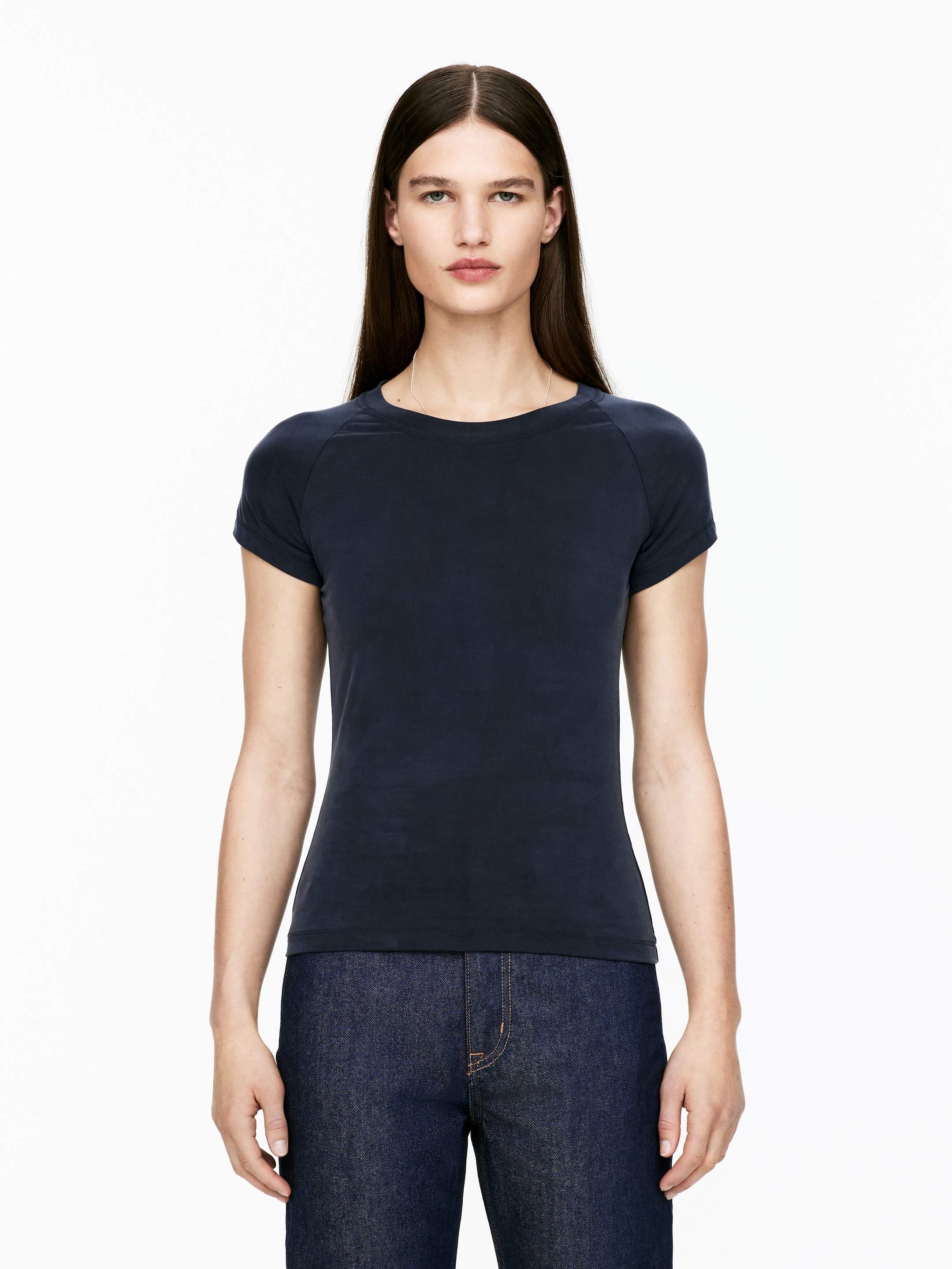 Agrandir l'image: T-shirt en cupro - Bleu foncé - FEMME | H&M FR 1