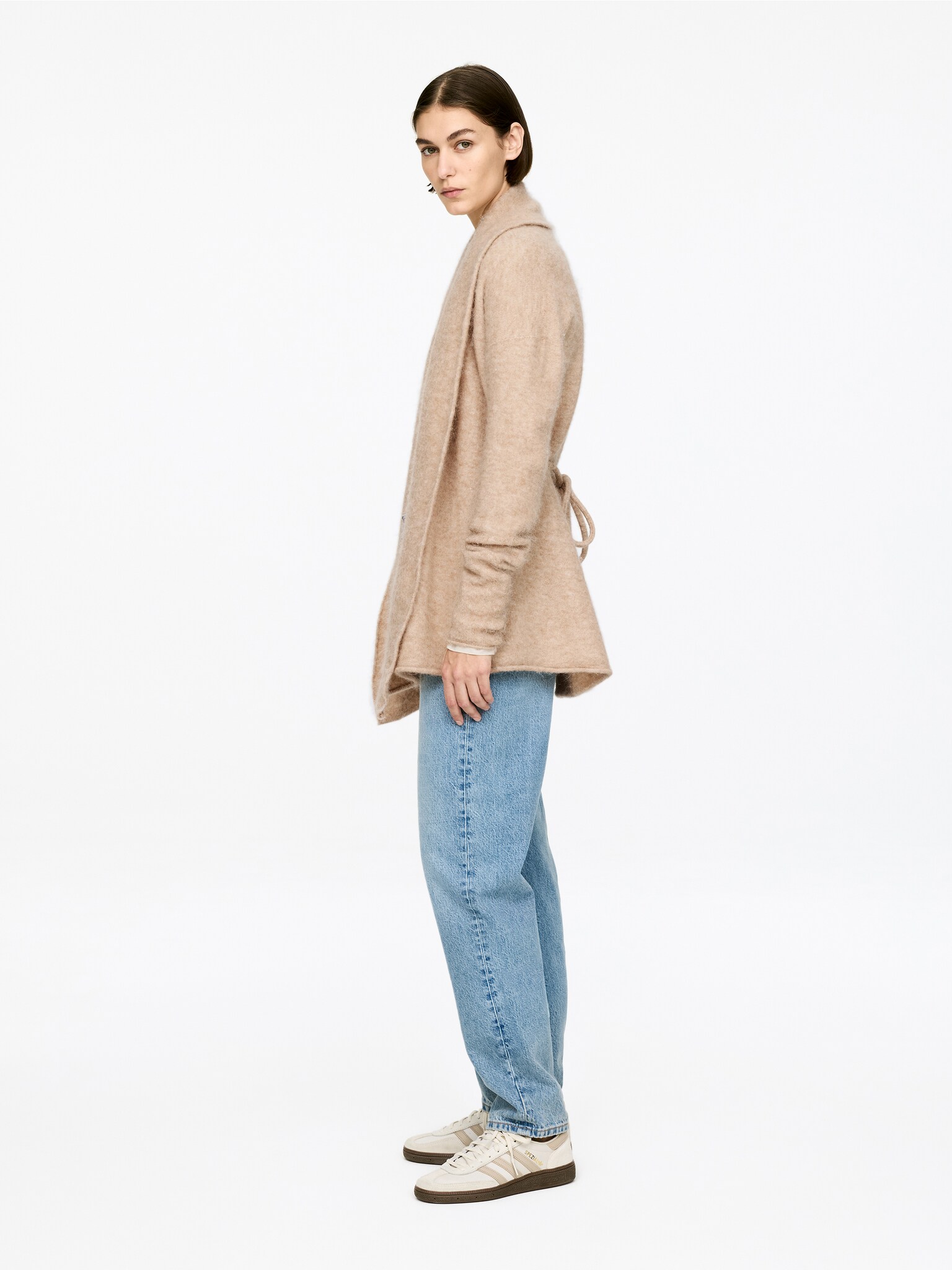 Alpaca-Wool Blend Cardigan - Béžová melírovaná/Tmavomodrá/Dark Grey Melange - 5