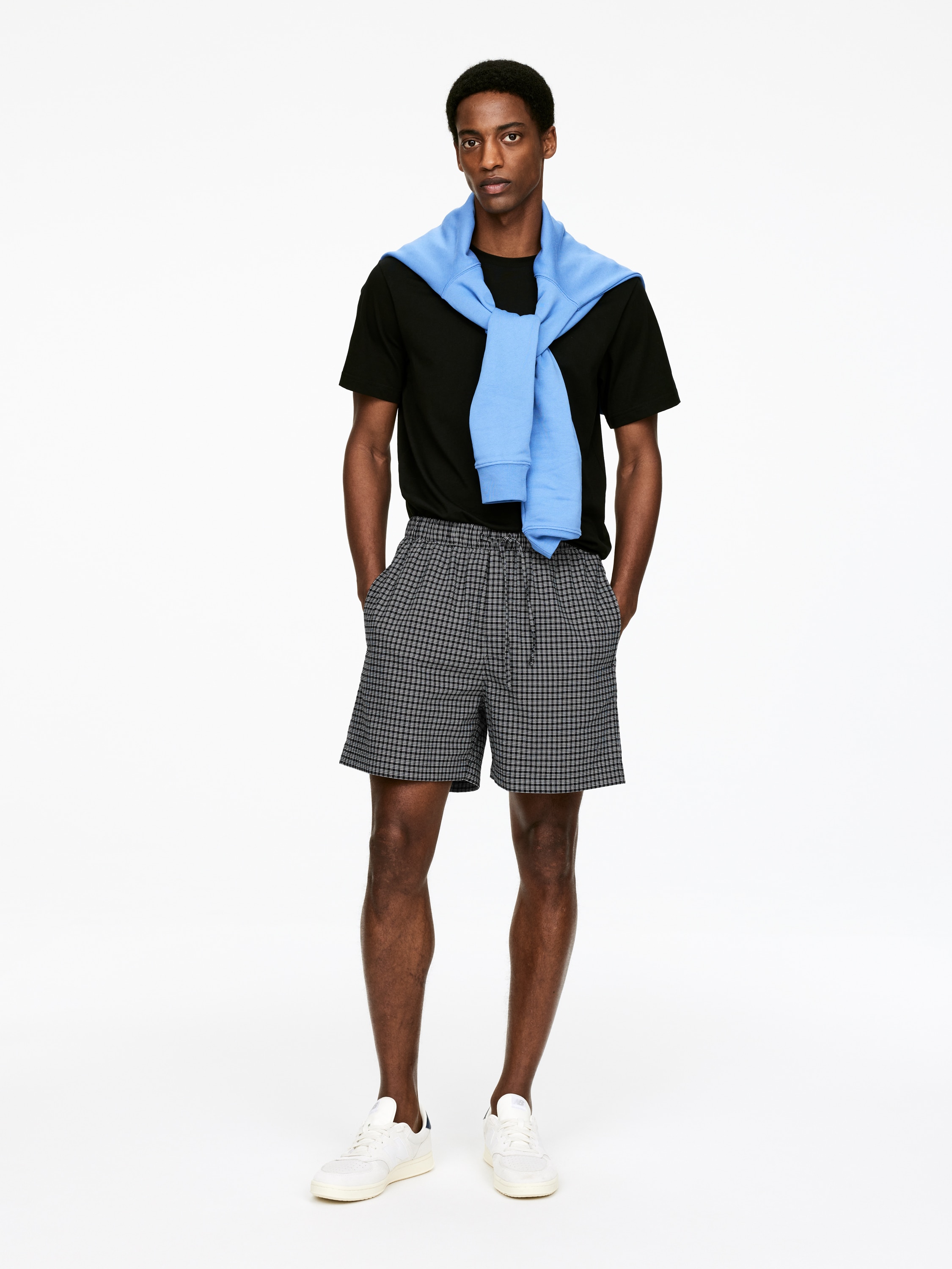 Seersucker-Shorts - Schwarz