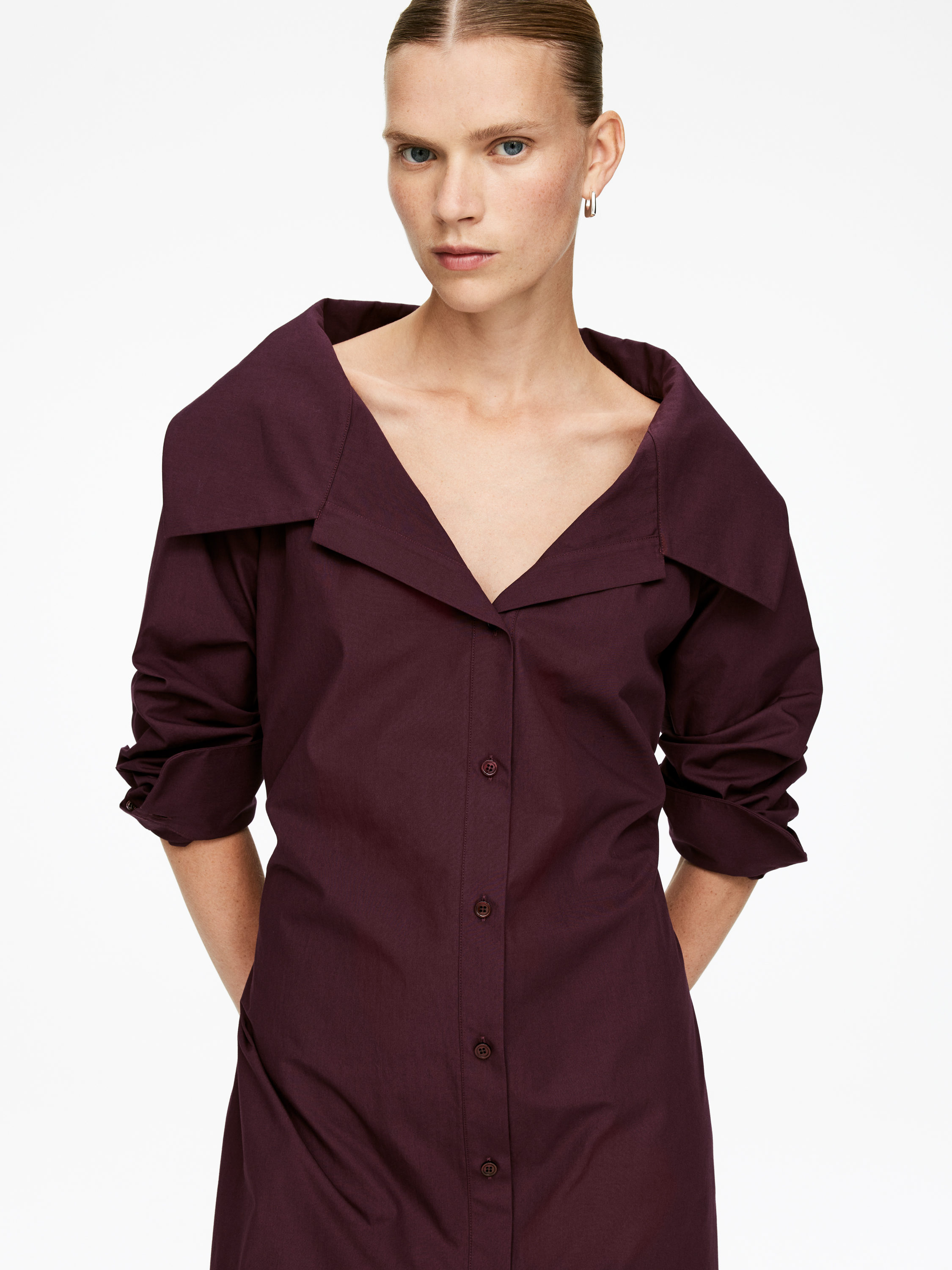 Open-Collar Dress - Dark Red - Regular fit - Women - StillMedia/Lookbook - 3