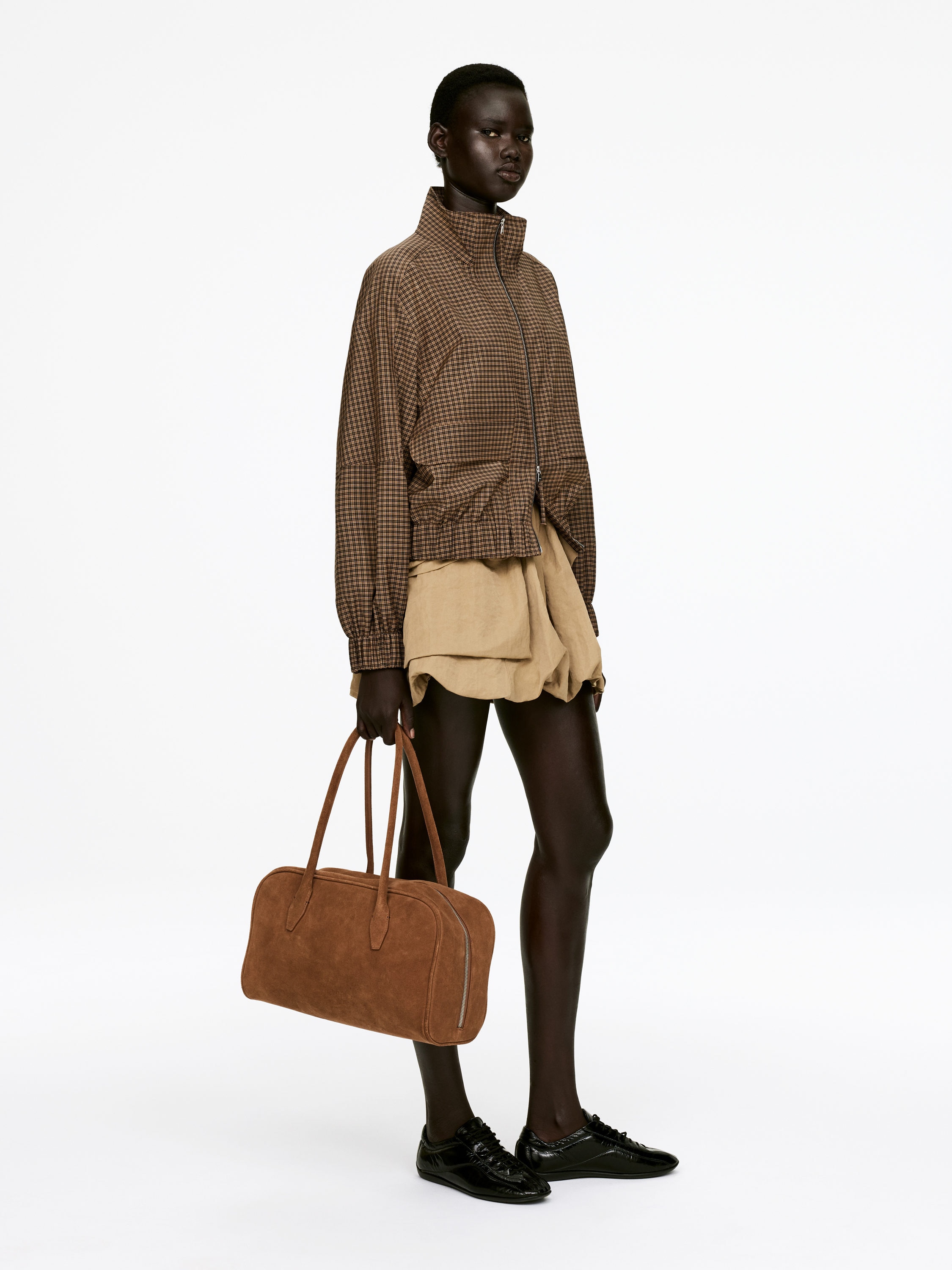 Checked Zip Jacket - Brown/Checkered - Loose fit - Women - StillMedia/Lookbook - 5