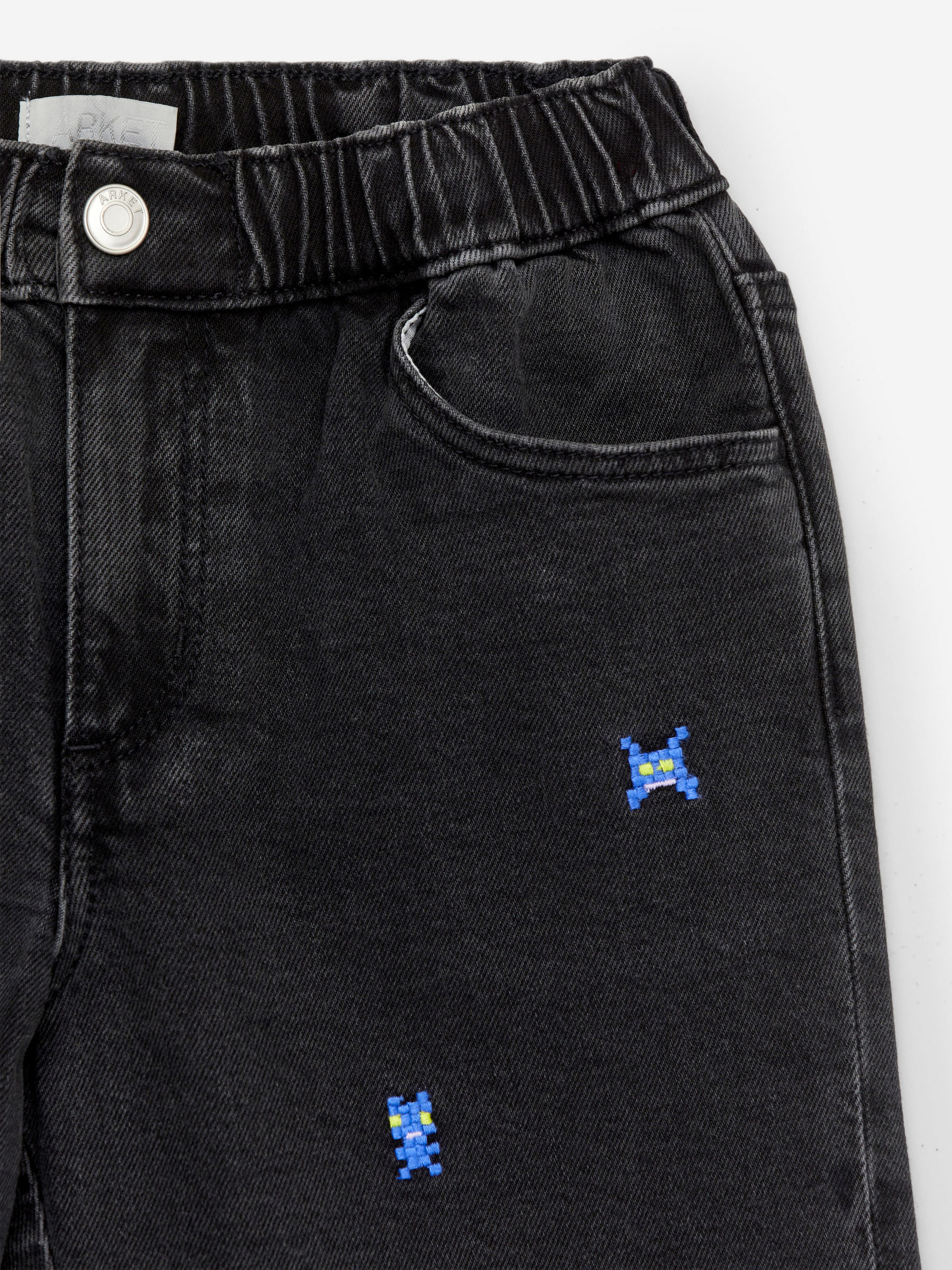 Embroidered Denim Trousers - Off Black - Relaxed fit - Children - StillMedia/DescriptiveDetail - 1