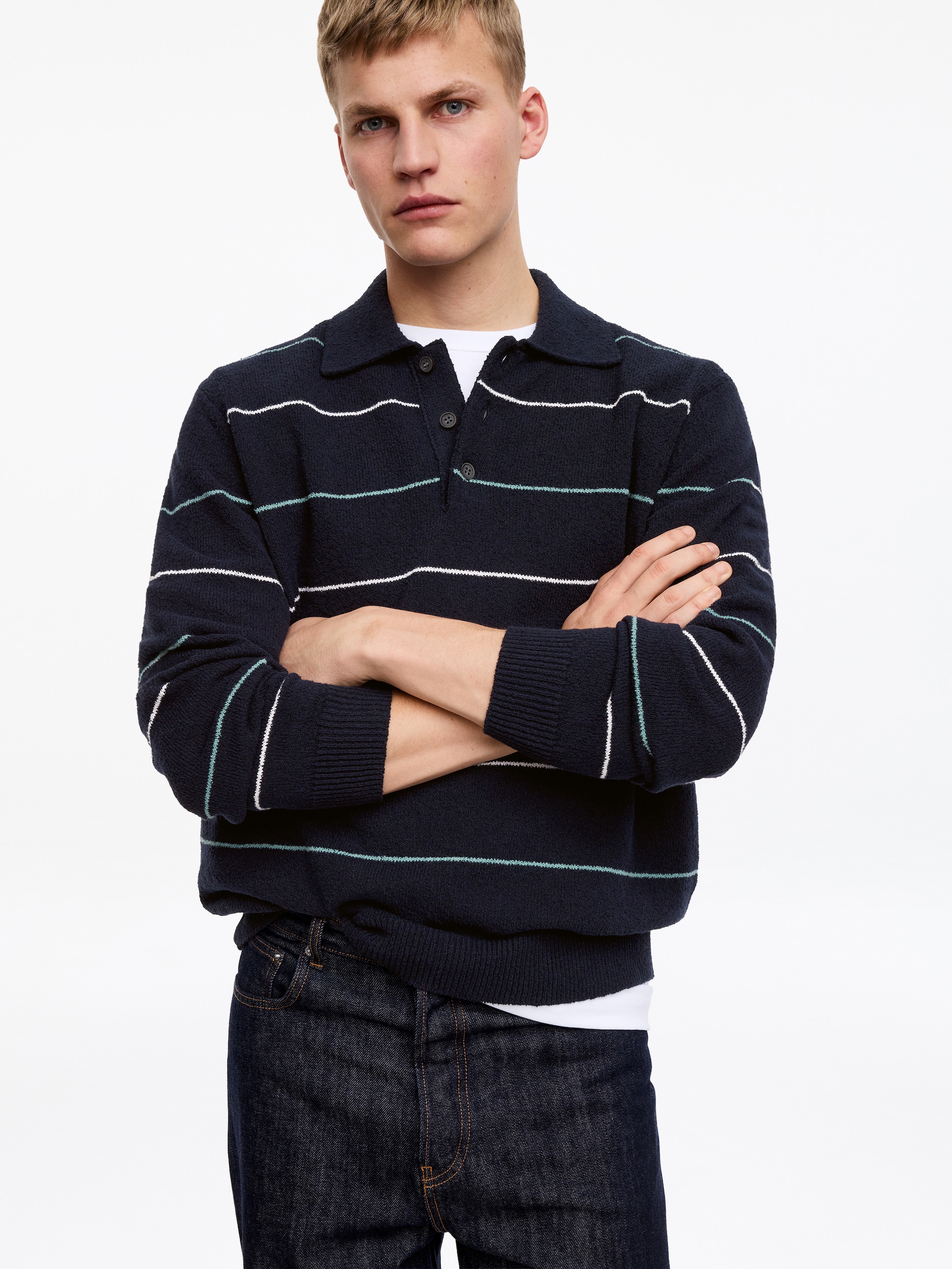Knitted Polo Shirt - Dark Blue/Striped - Regular fit - Men - StillMedia/Lookbook - 6